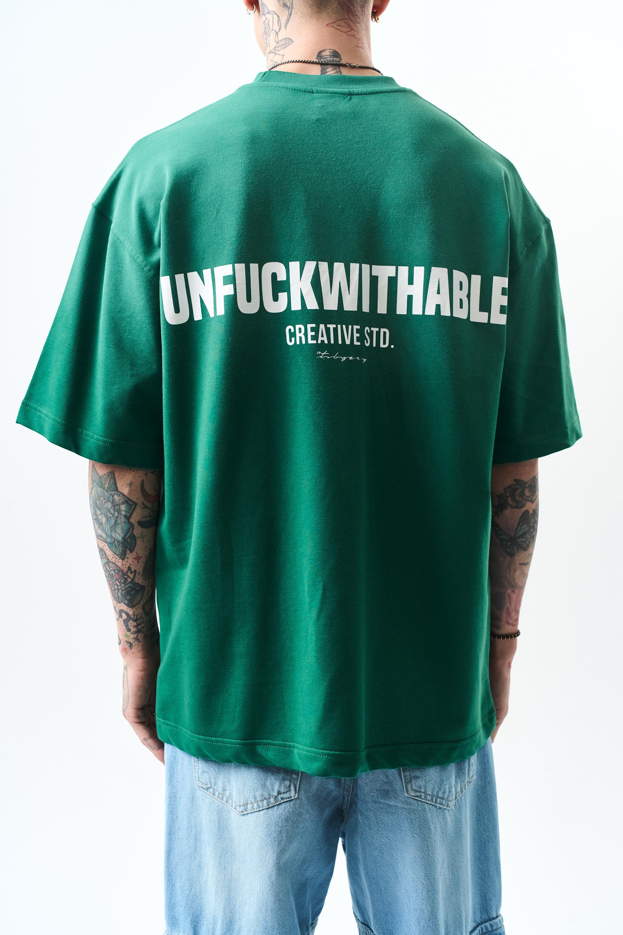 Erkek Unfuckwithable Baskılı Oversize T-Shirt Nefti