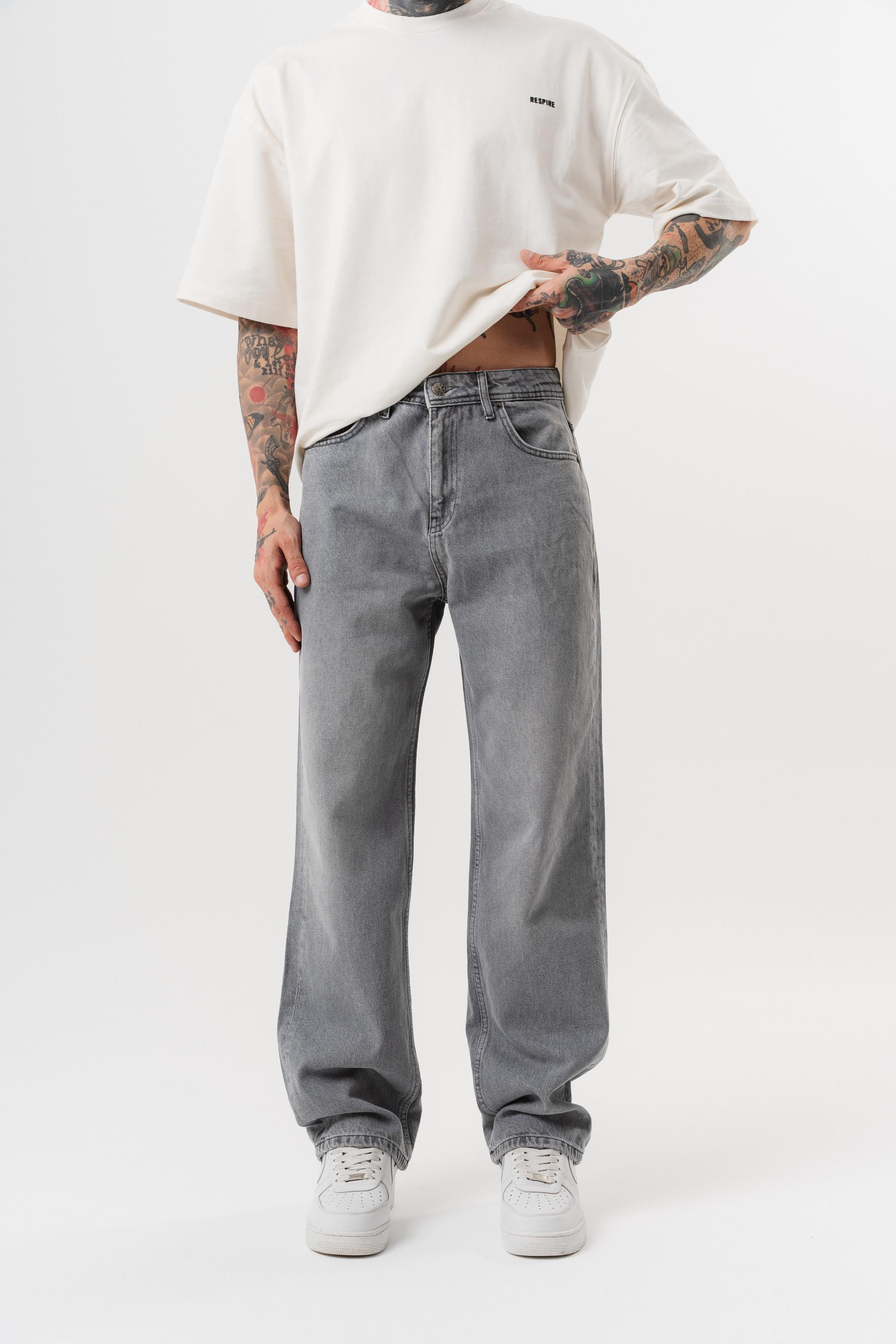 Erkek Washed Baggy Pantolon Açık Gri