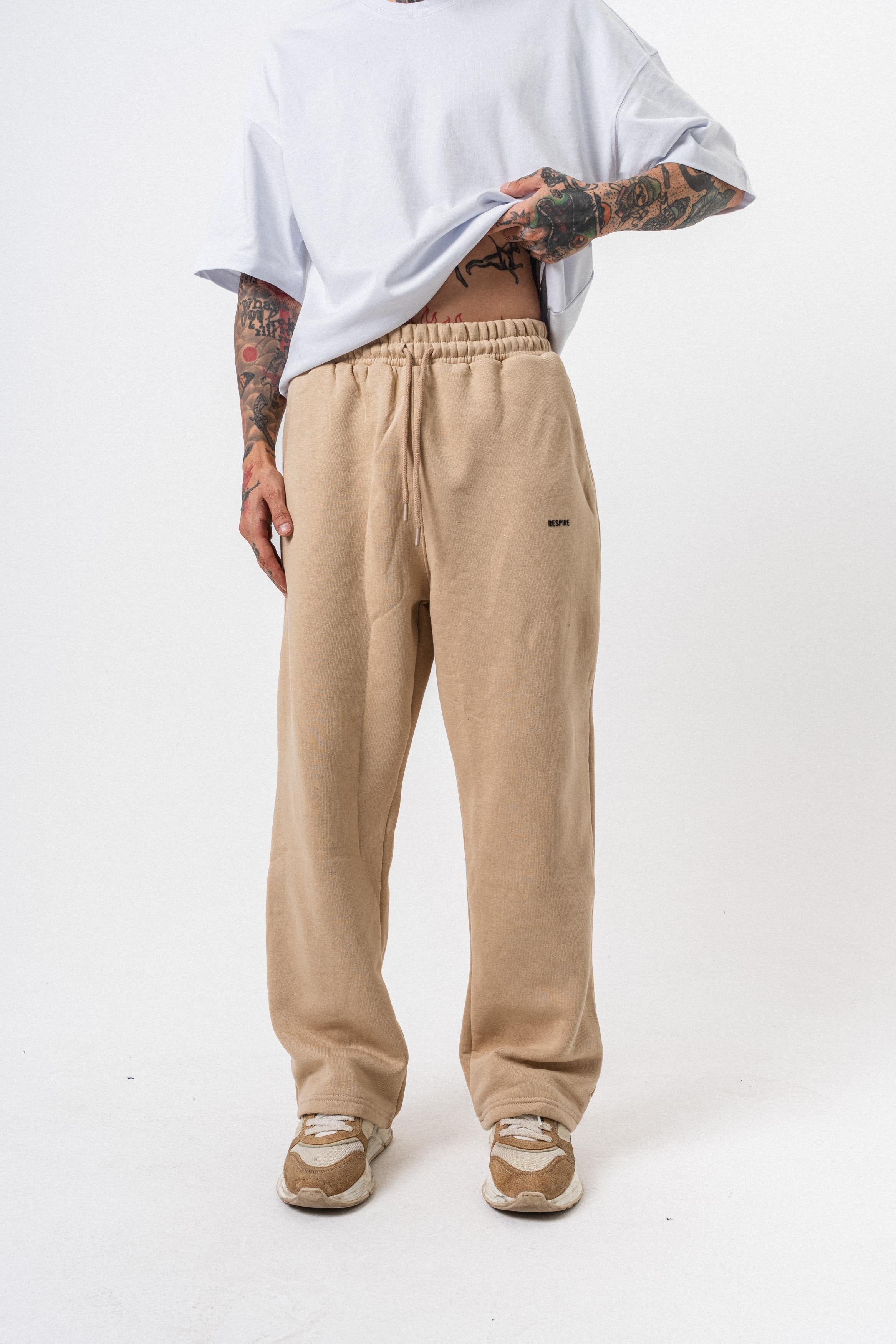 Erkek Respire Yazı Detaylı Basic Baggy Eşofman Altı Bej