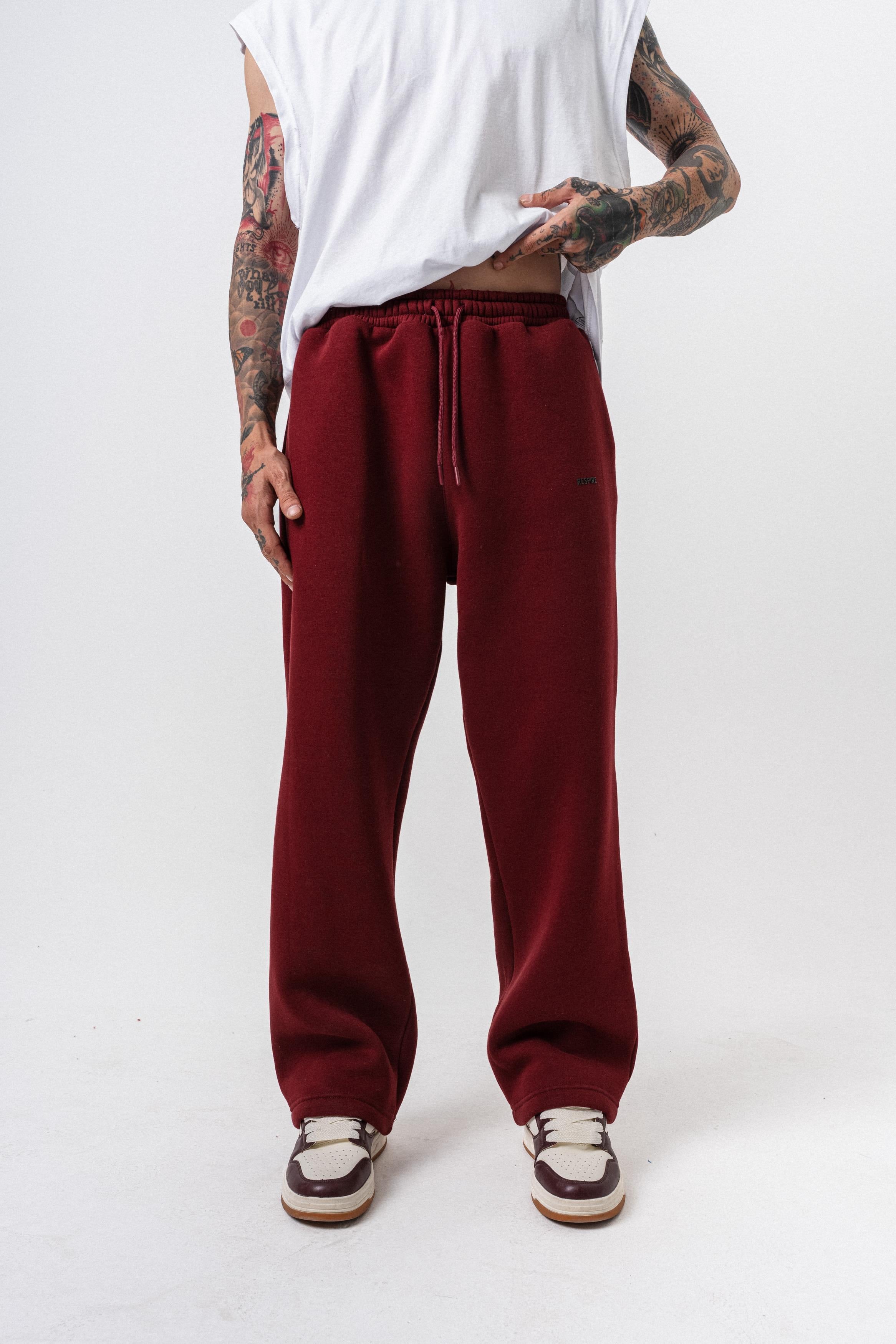 Erkek Respire Yazı Detaylı Basic Baggy Eşofman Altı Bordo