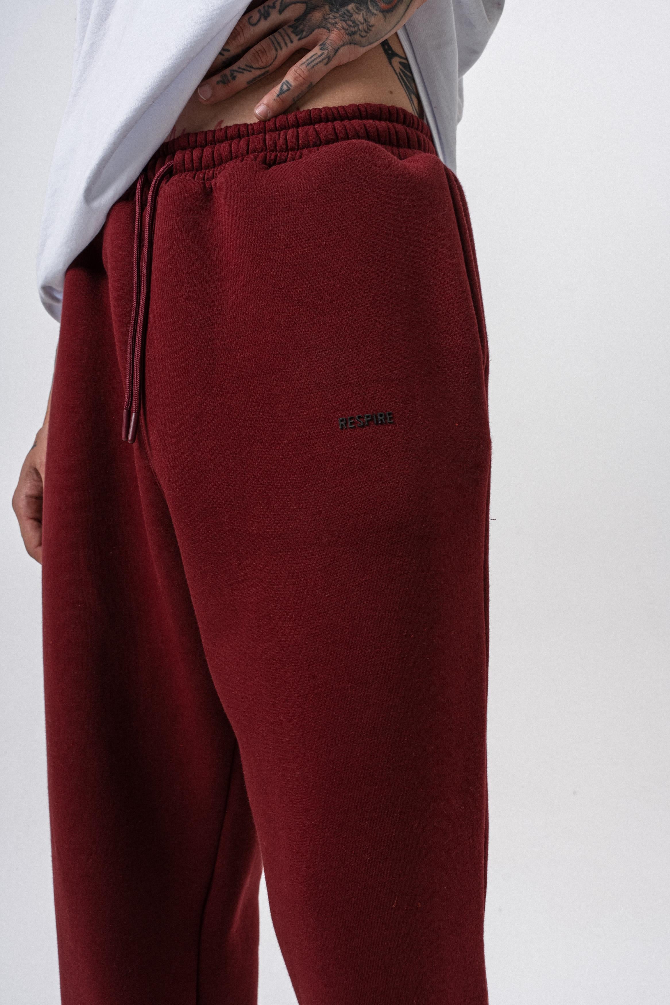 Erkek Respire Yazı Detaylı Basic Baggy Eşofman Altı Bordo