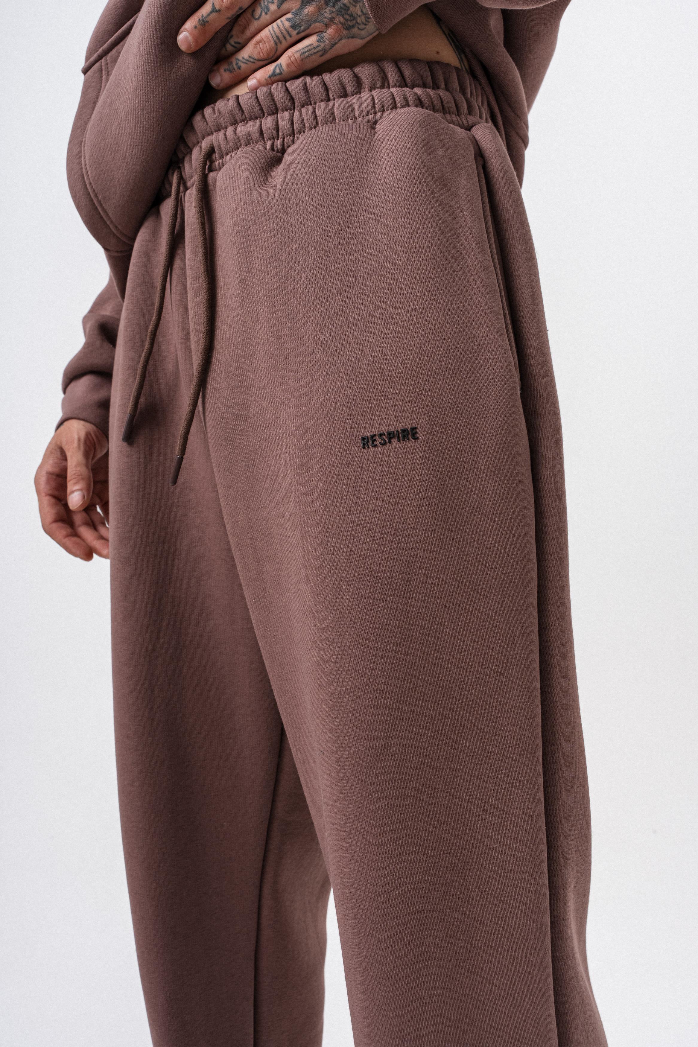 Erkek Respire Yazı Detaylı Basic Baggy Eşofman Altı Kakao