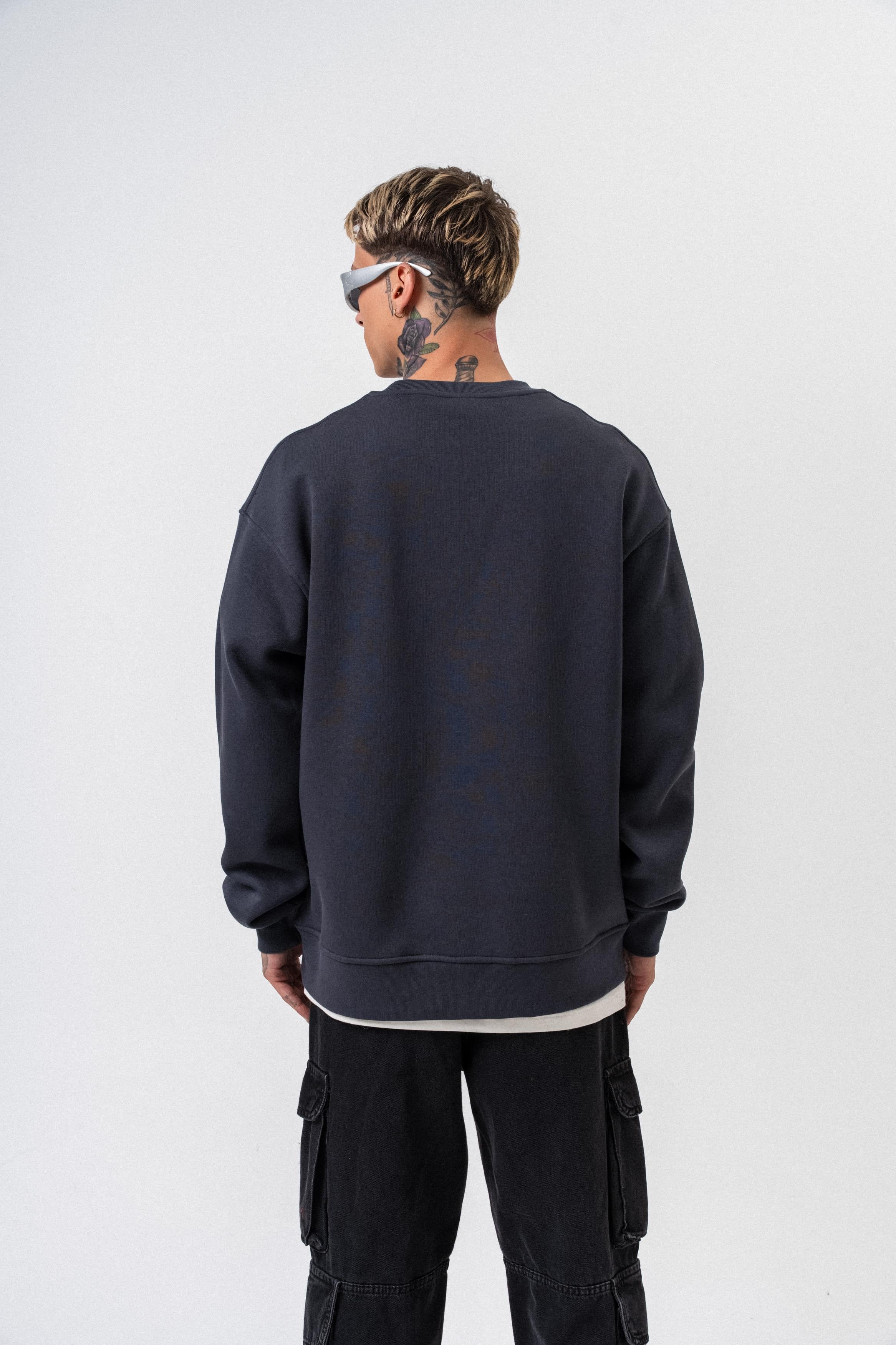 Erkek Respire Yazı Detaylı Basic Oversize Sweatshirt Füme