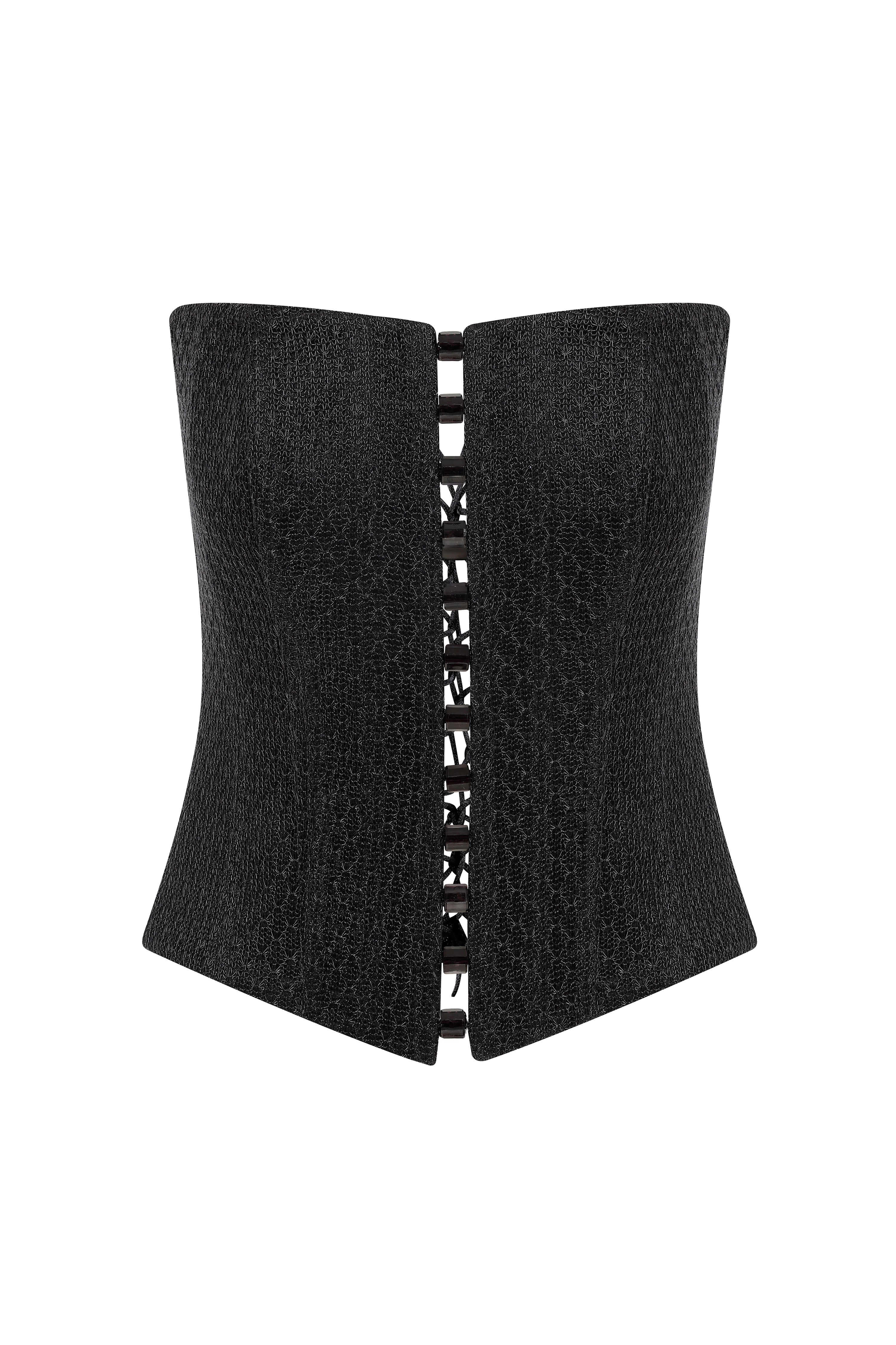 Roccie-Angless Crochet Stretch Mesh Strapless Corset-1-Milagron.com