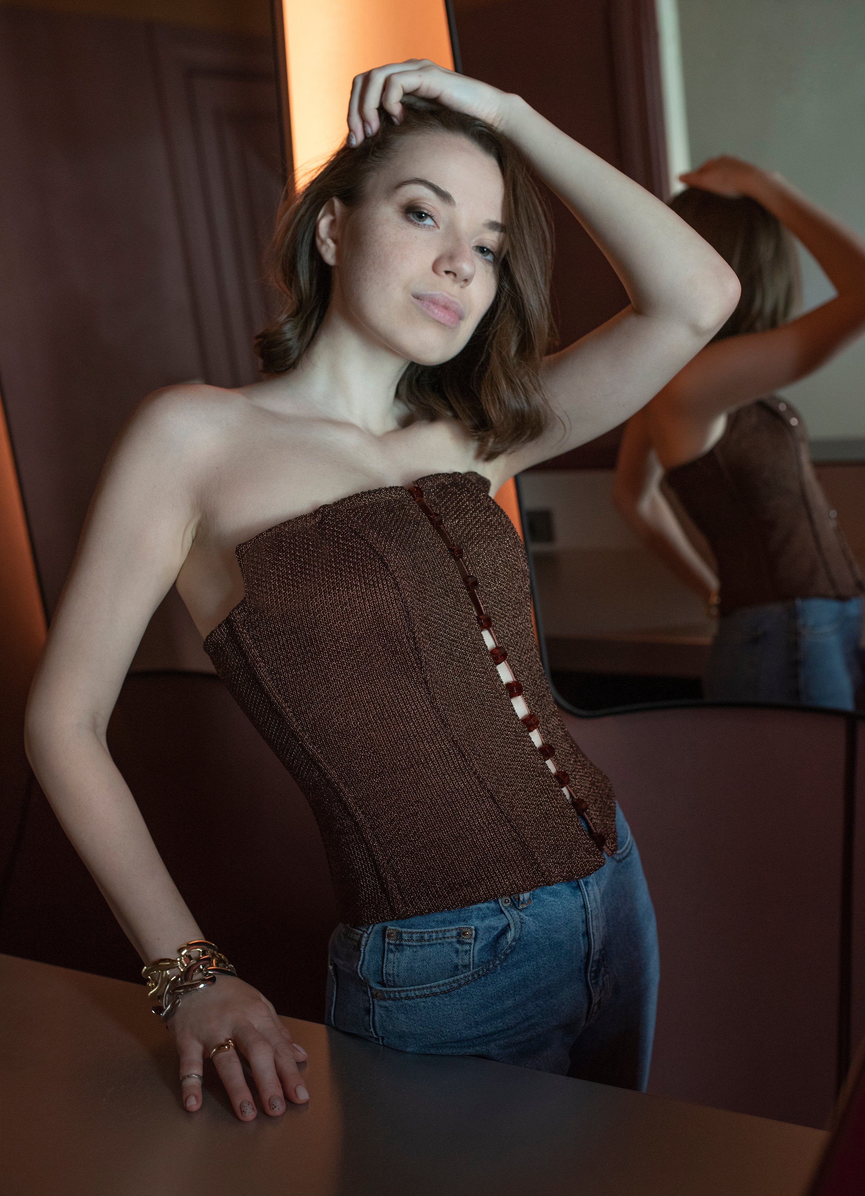 Roccie-Angless Crochet Stretch Mesh Strapless Corset-6-Milagron.com