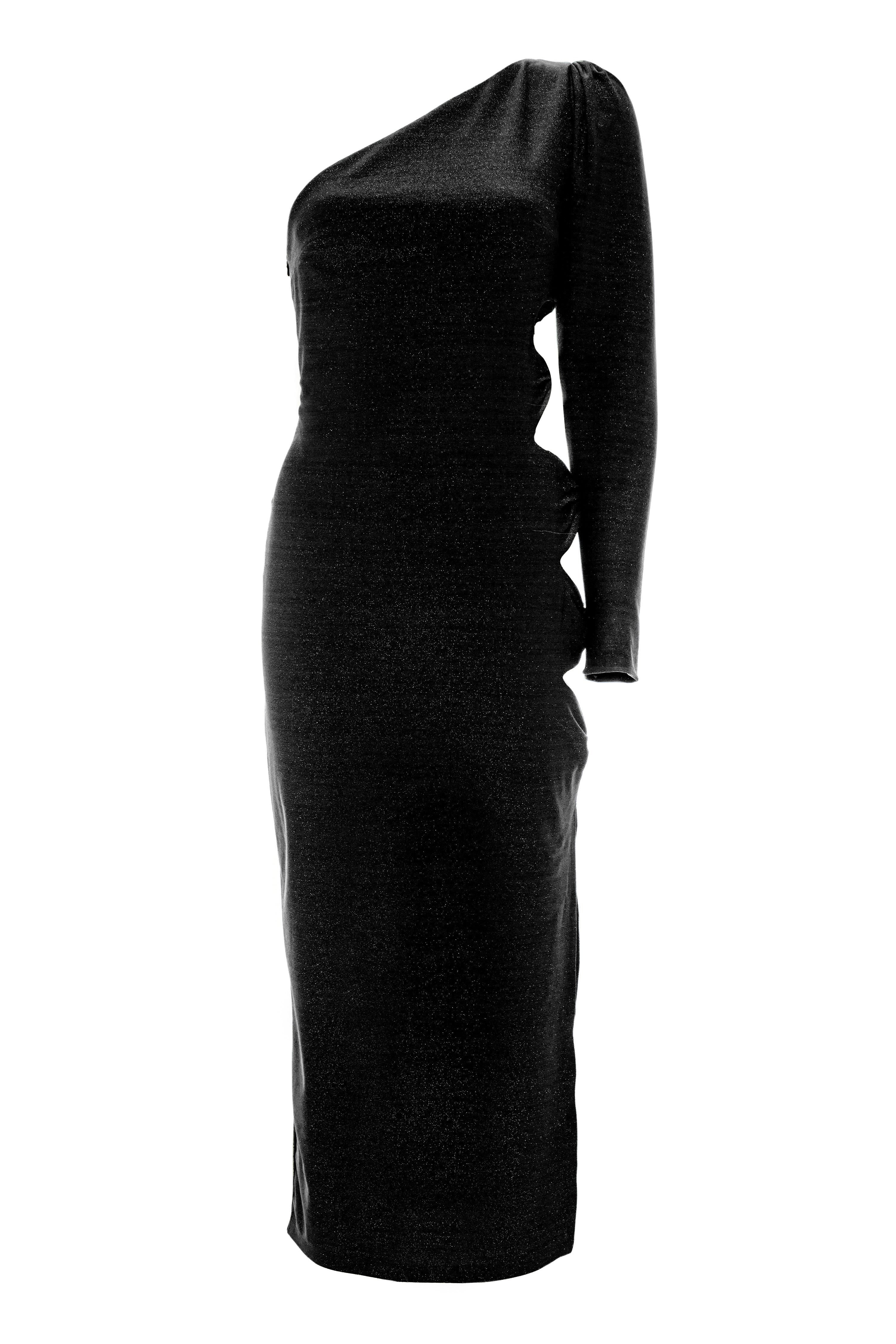 Roccie-Bercy One Shoulder Cutout Stretch Midi Dress-Elbise-1-Milagron.com