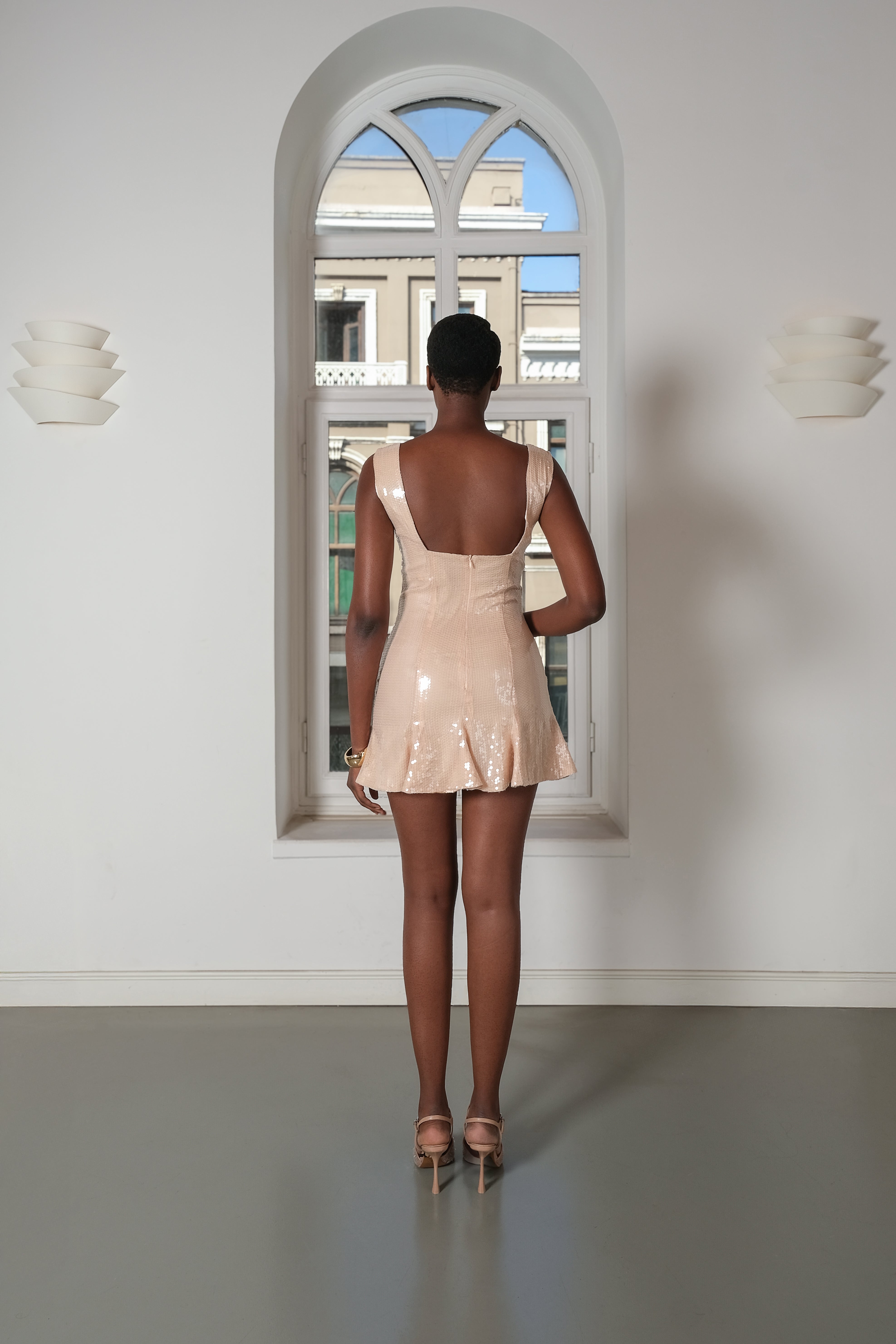 Roccie-Cristina Strappy Sequined Mini Dress-Elbise-3-Milagron.com