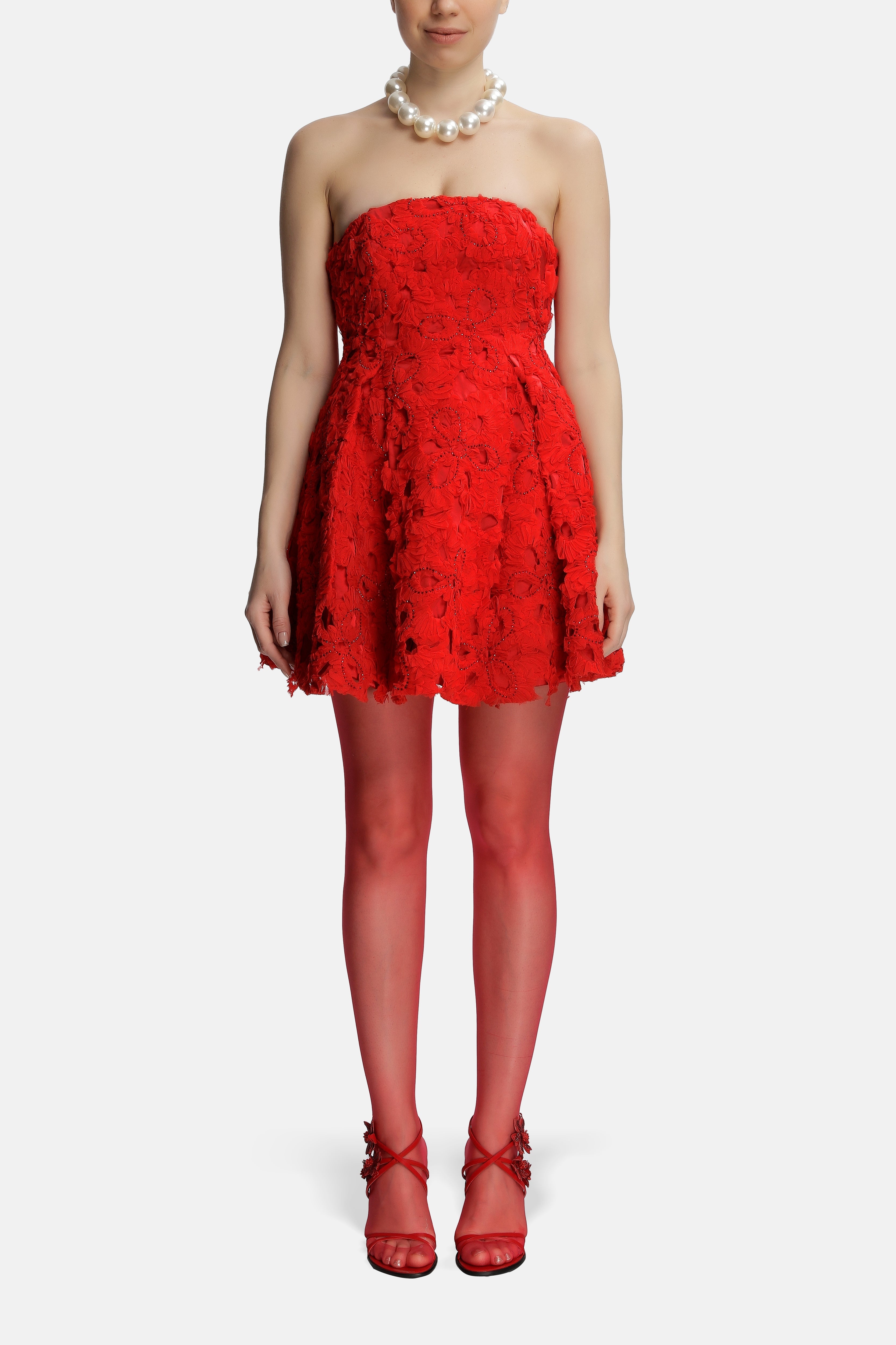 Roccie-Gally Strapless Mini Dress With Crystal Stone Tulle-Elbise-1-Milagron.com