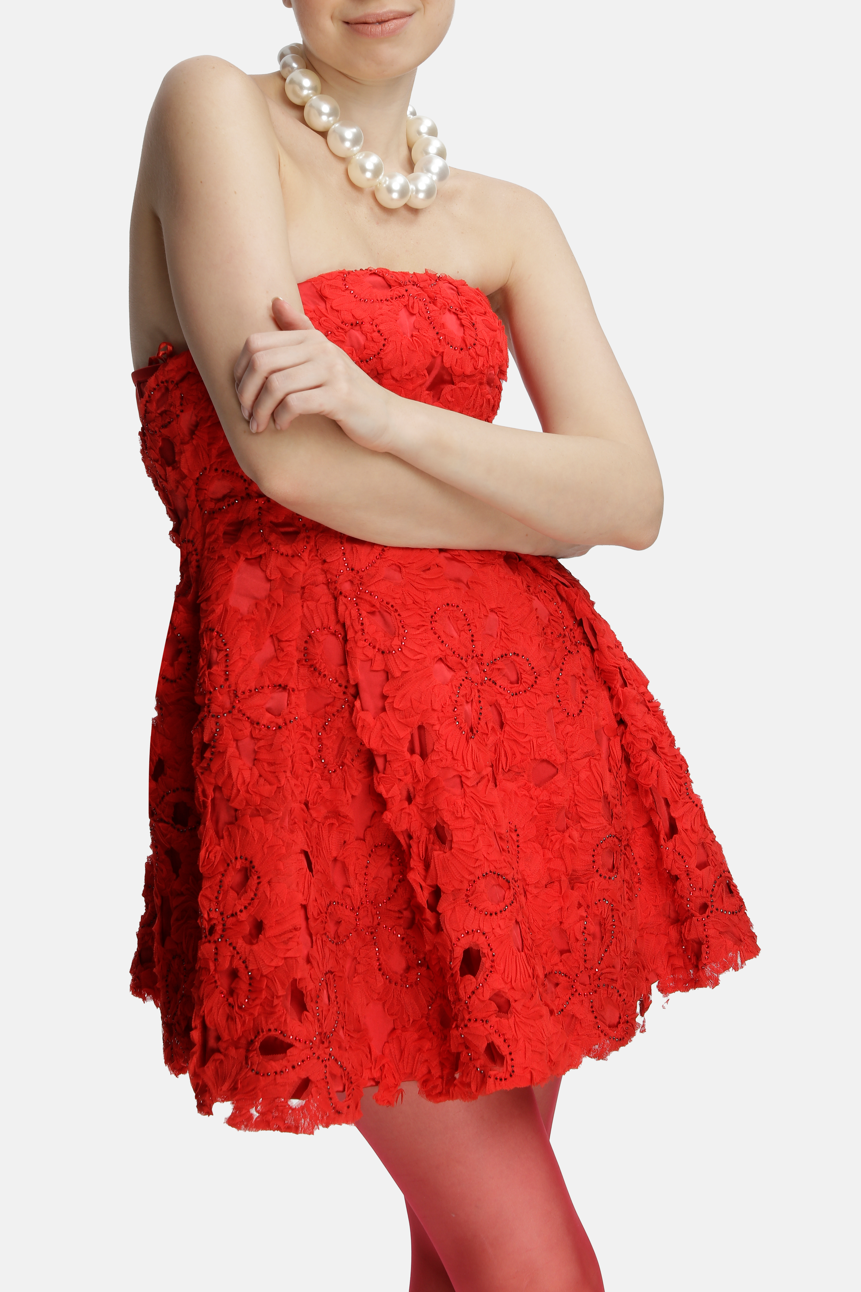Roccie-Gally Strapless Mini Dress With Crystal Stone Tulle-Elbise-2-Milagron.com
