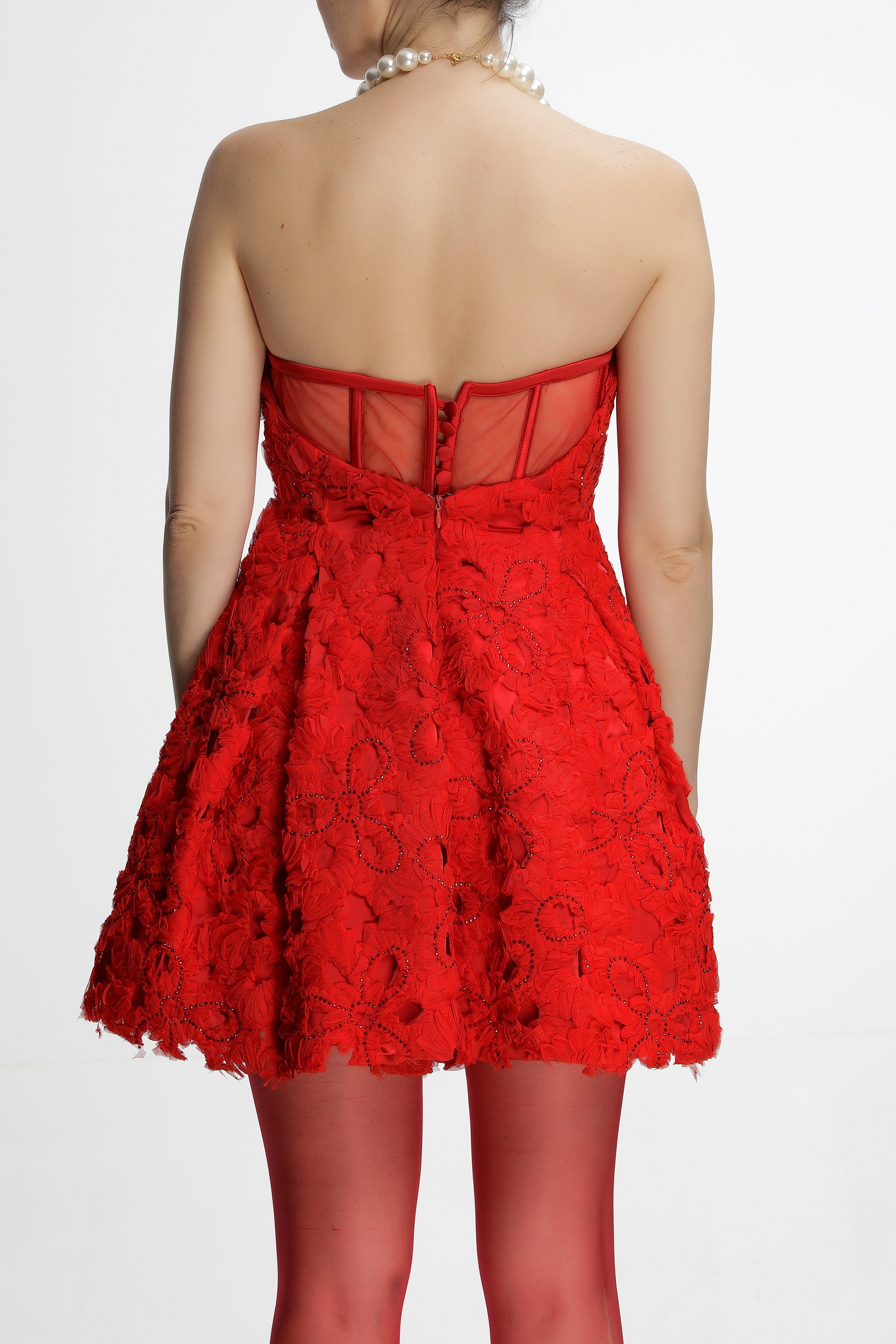 Roccie-Gally Strapless Mini Dress With Crystal Stone Tulle-Elbise-3-Milagron.com