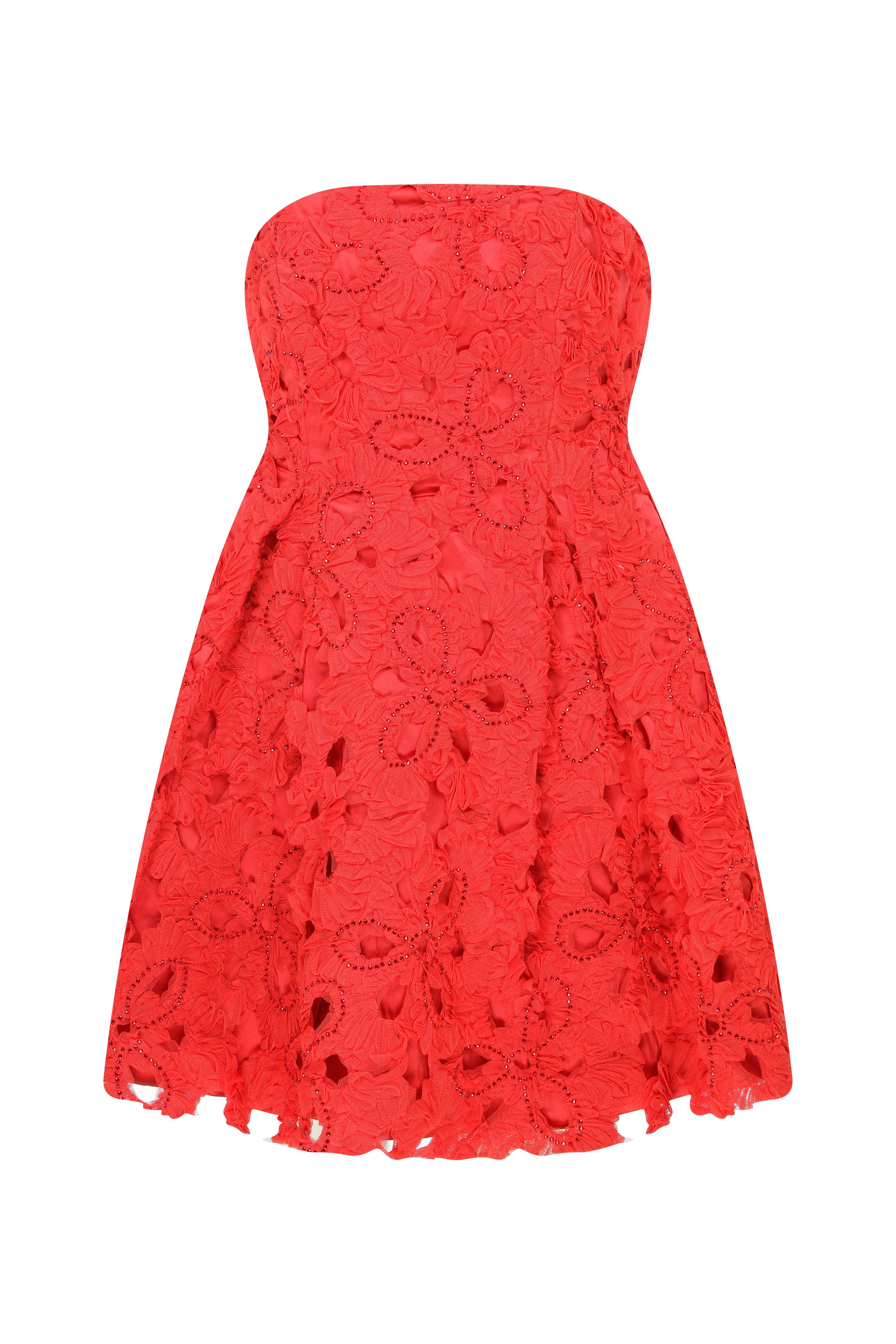 Roccie-Gally Strapless Mini Dress With Crystal Stone Tulle-Elbise-5-Milagron.com