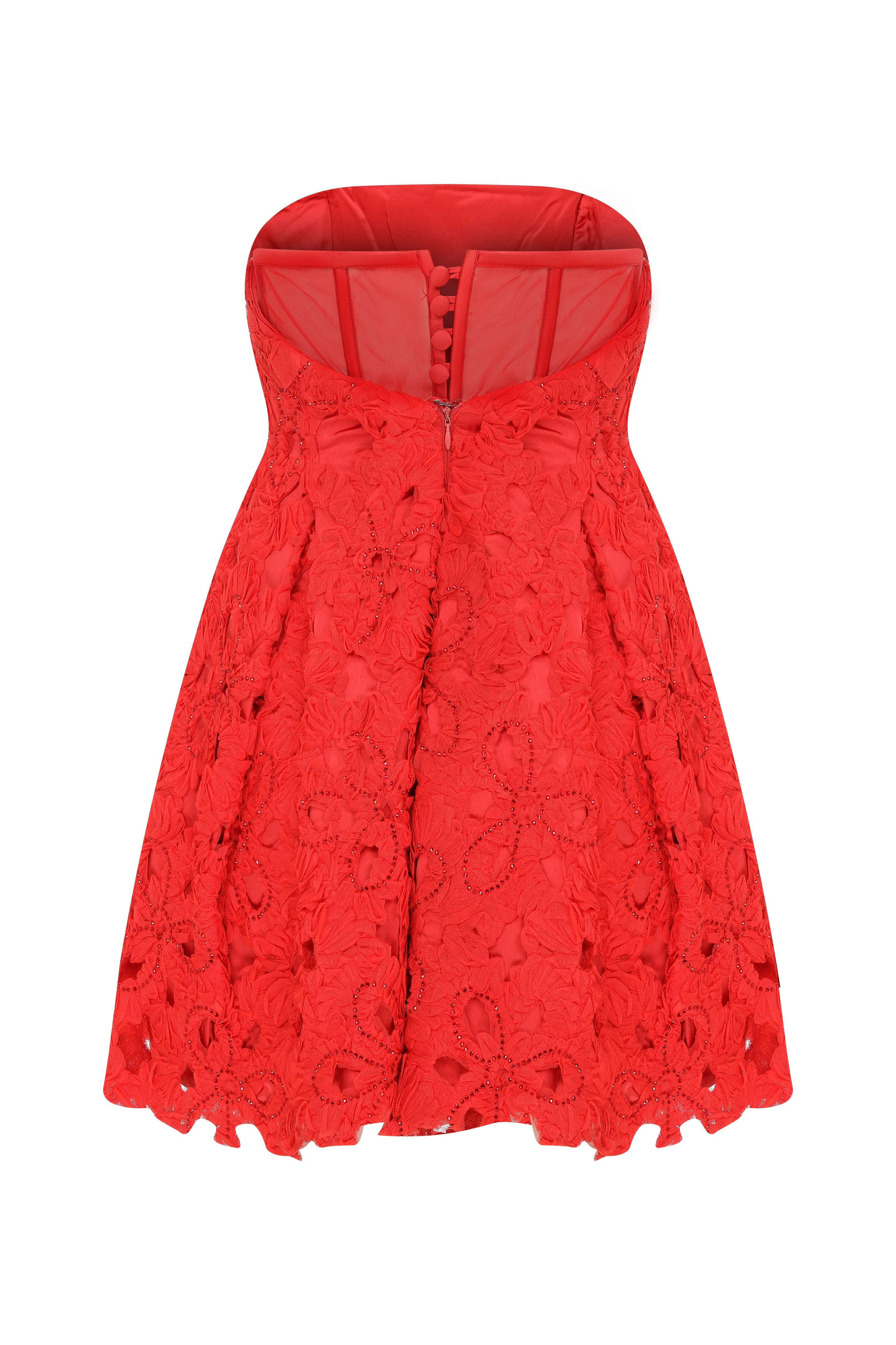 Roccie-Gally Strapless Mini Dress With Crystal Stone Tulle-Elbise-6-Milagron.com