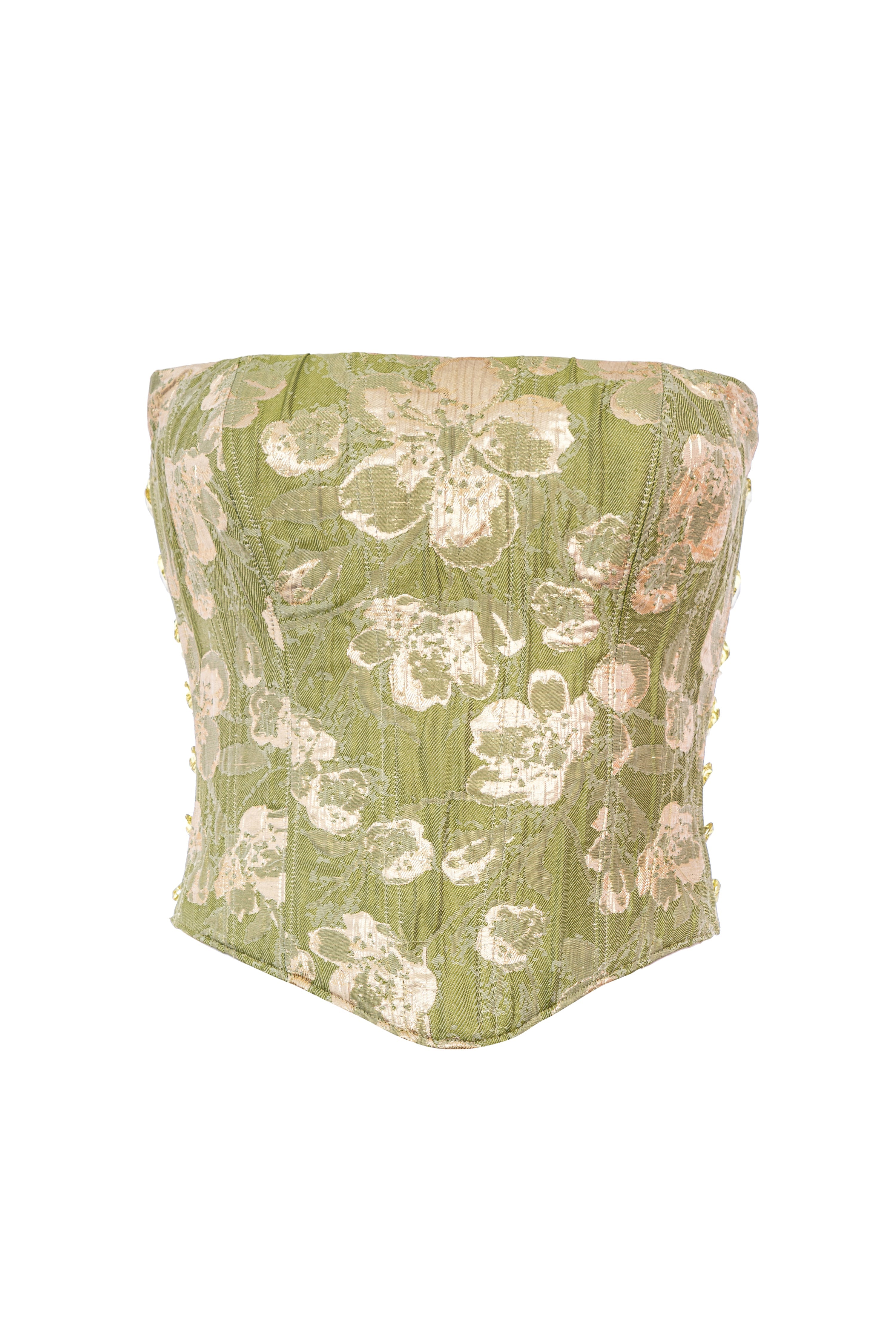 Roccie-Ivry Floral Print Strapless Corset Green-Büstiyer-3-Milagron.com