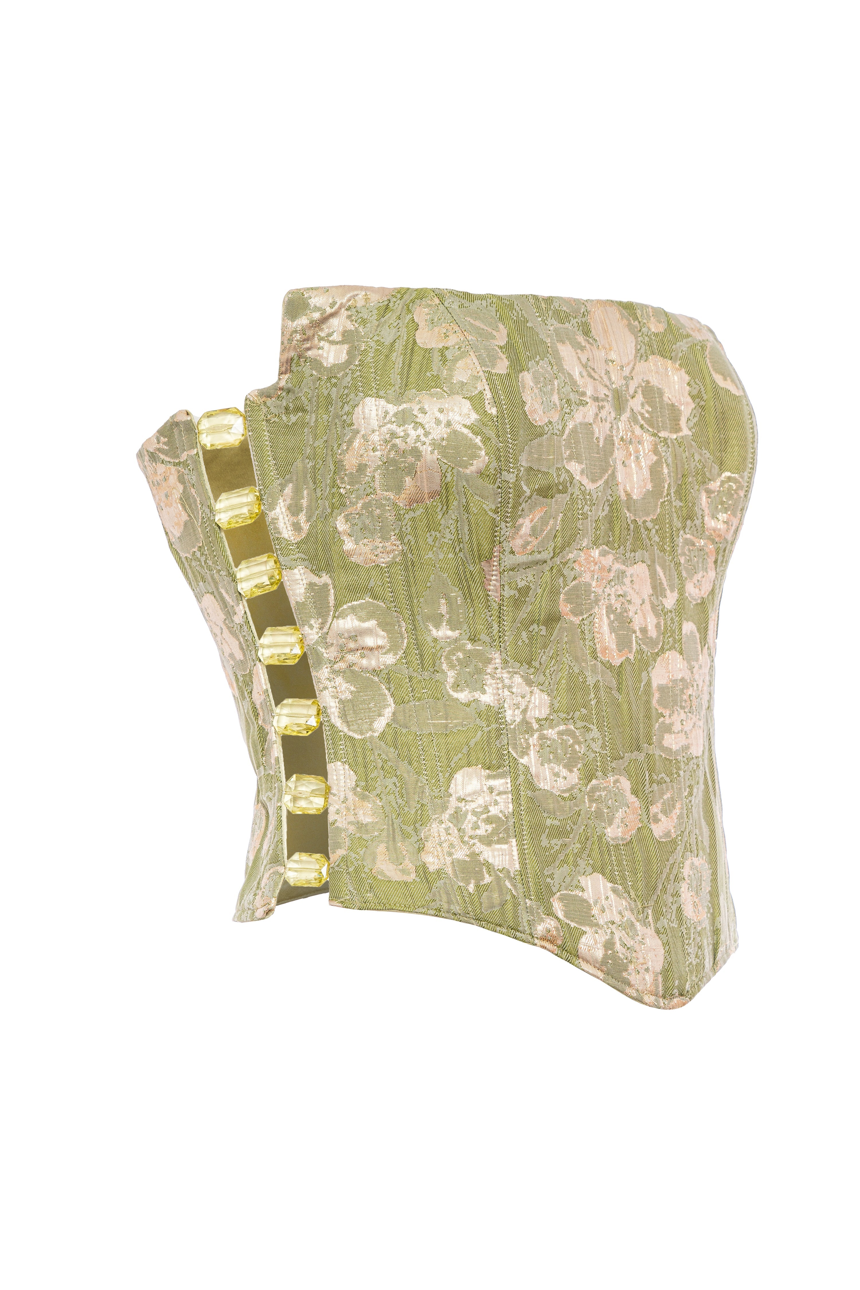 Roccie-Ivry Floral Print Strapless Corset Green-Büstiyer-4-Milagron.com