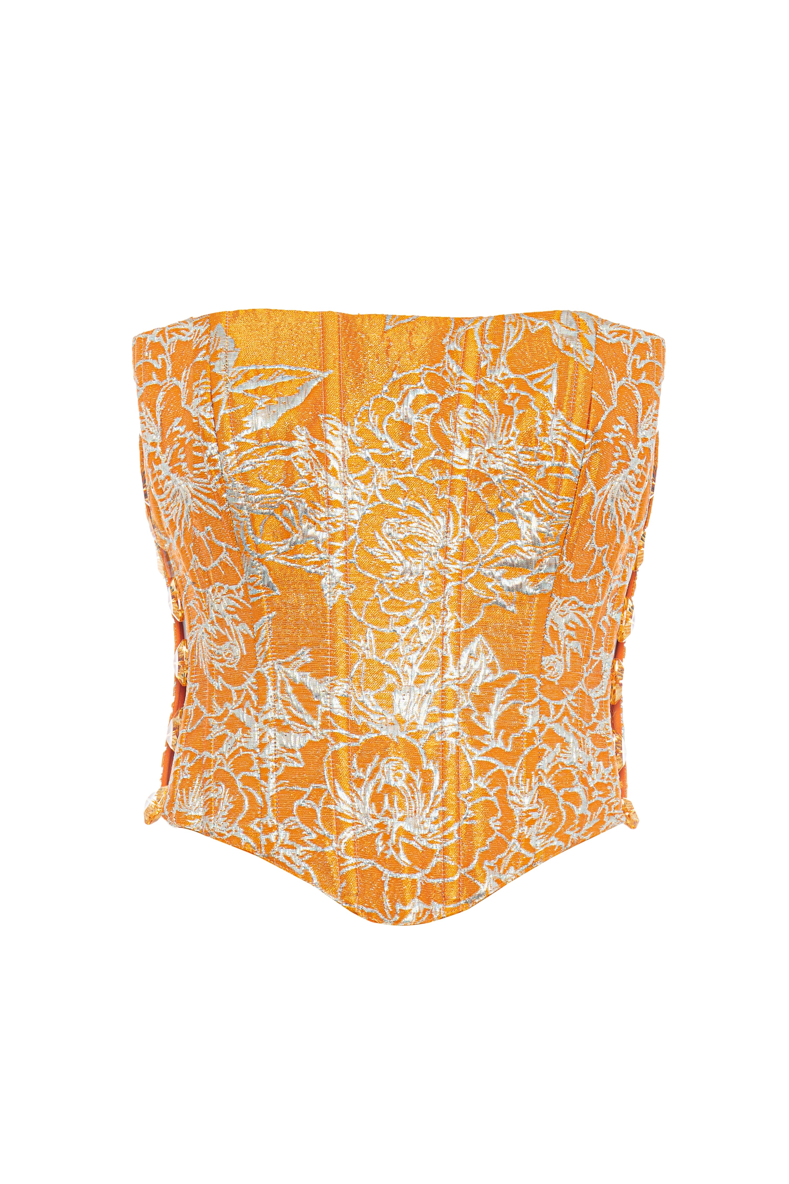 Roccie-Ivry Floral Print Strapless Corset Orange-Büstiyer-1-Milagron.com