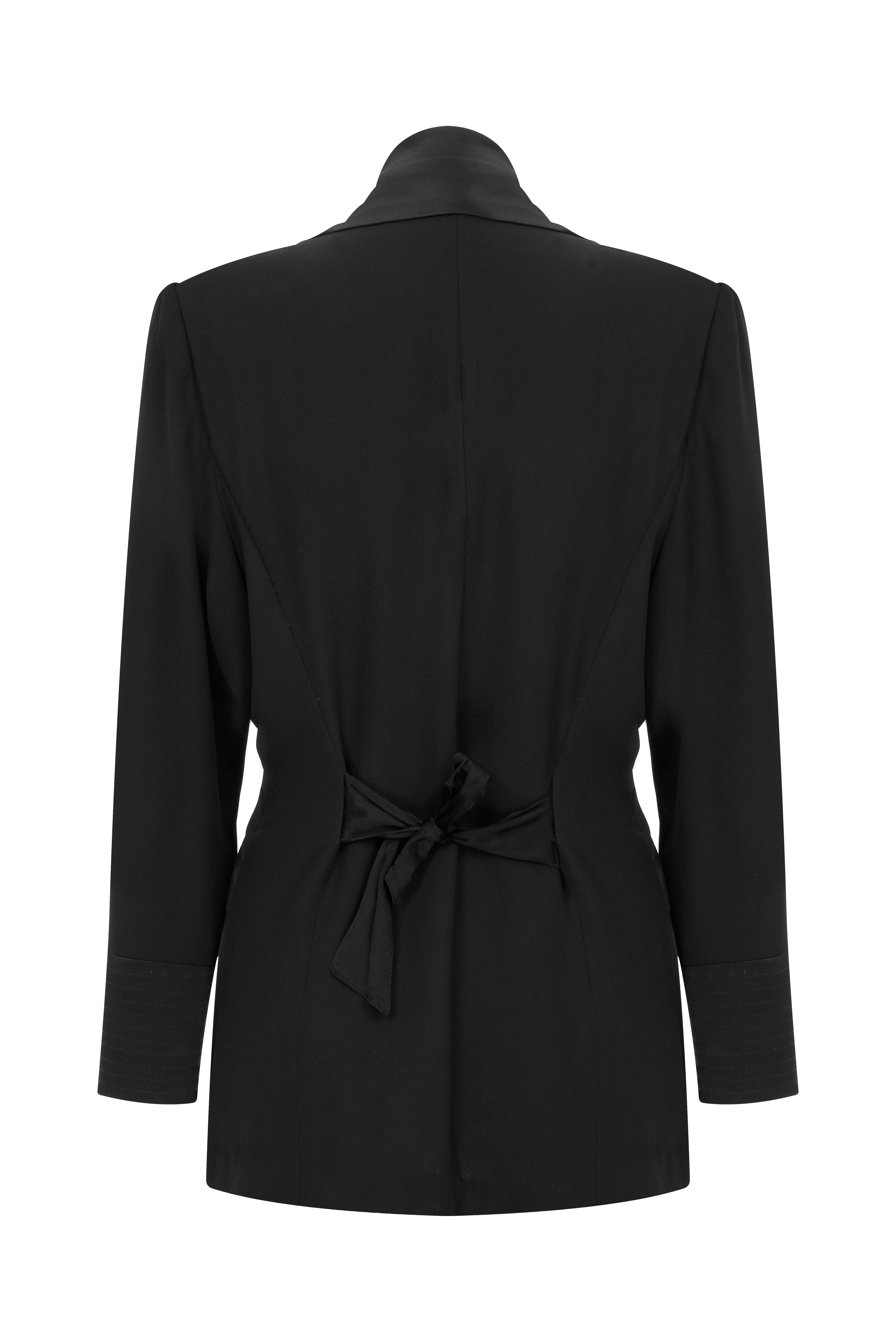 Roccie-Laura Double Breasted Satin Trimmed Crepe Blazer-Blazer Ceket-6-Milagron.com
