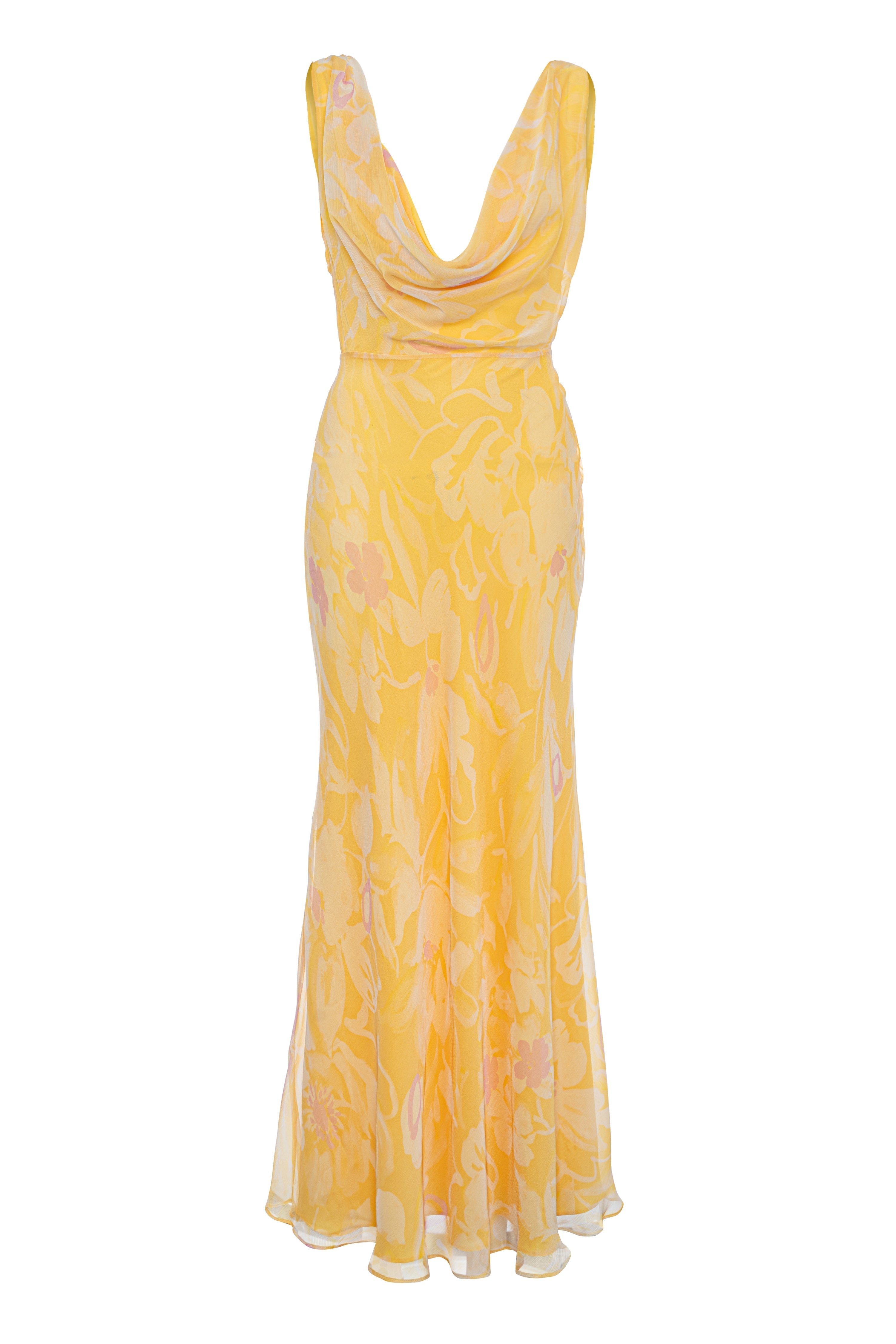 Roccie-Lena Draped Floral Print Chiffon Maxi Dress-Elbise-3-Milagron.com