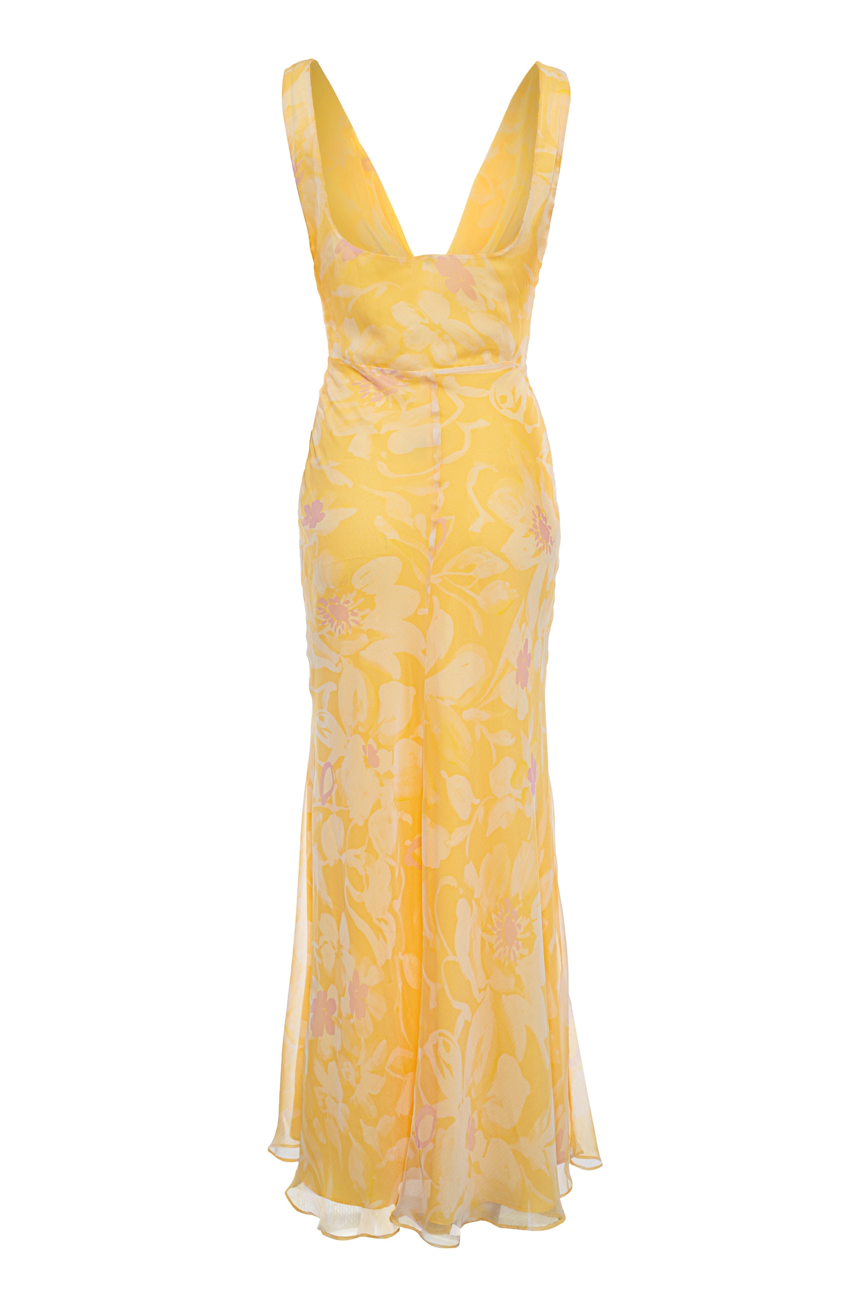 Roccie-Lena Draped Floral Print Chiffon Maxi Dress-Elbise-4-Milagron.com