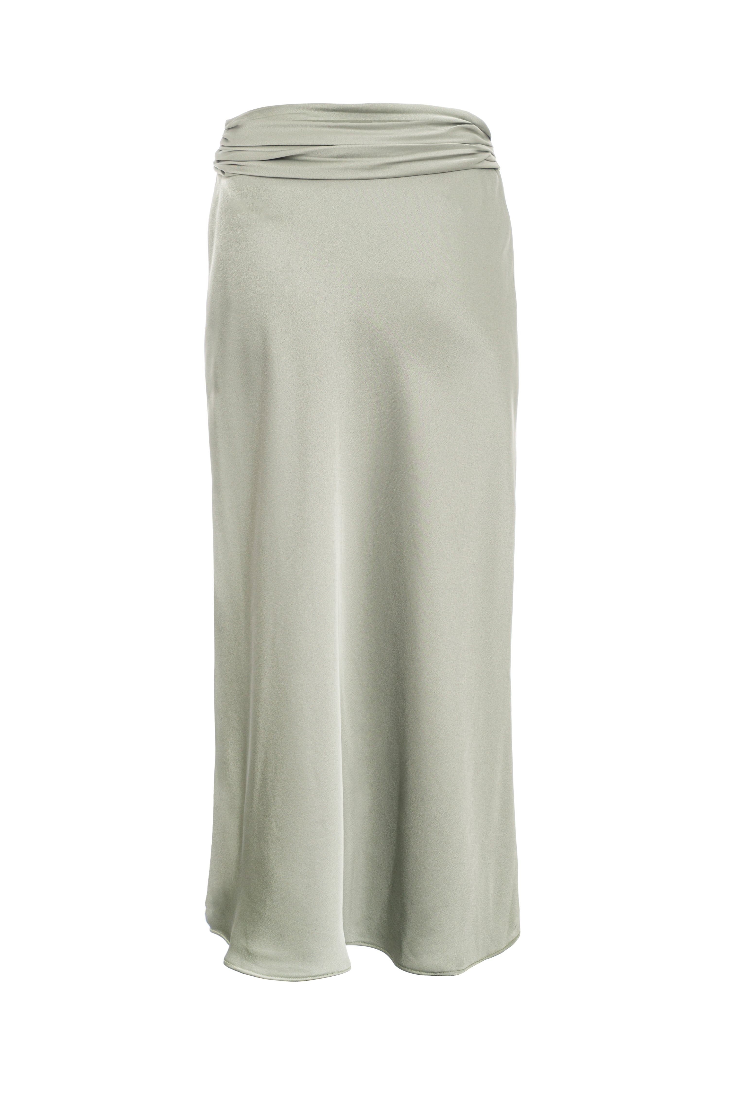 Roccie-Luna Draped Satin Midi Skirt-Etek-2-Milagron.com