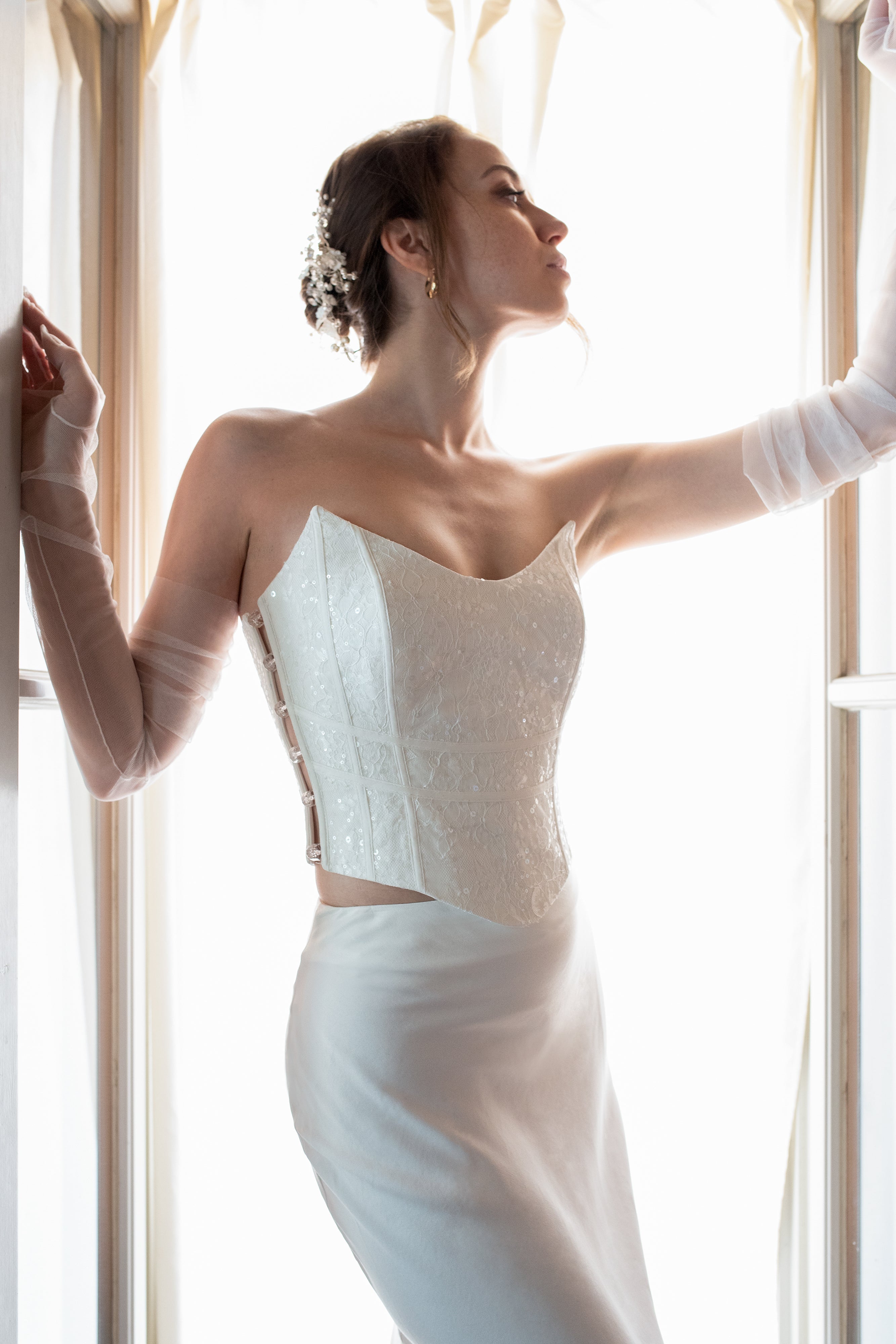 Roccie-Marie Strapless Corset With Sequined Side Bead Detail-Büstiyer-2-Milagron.com