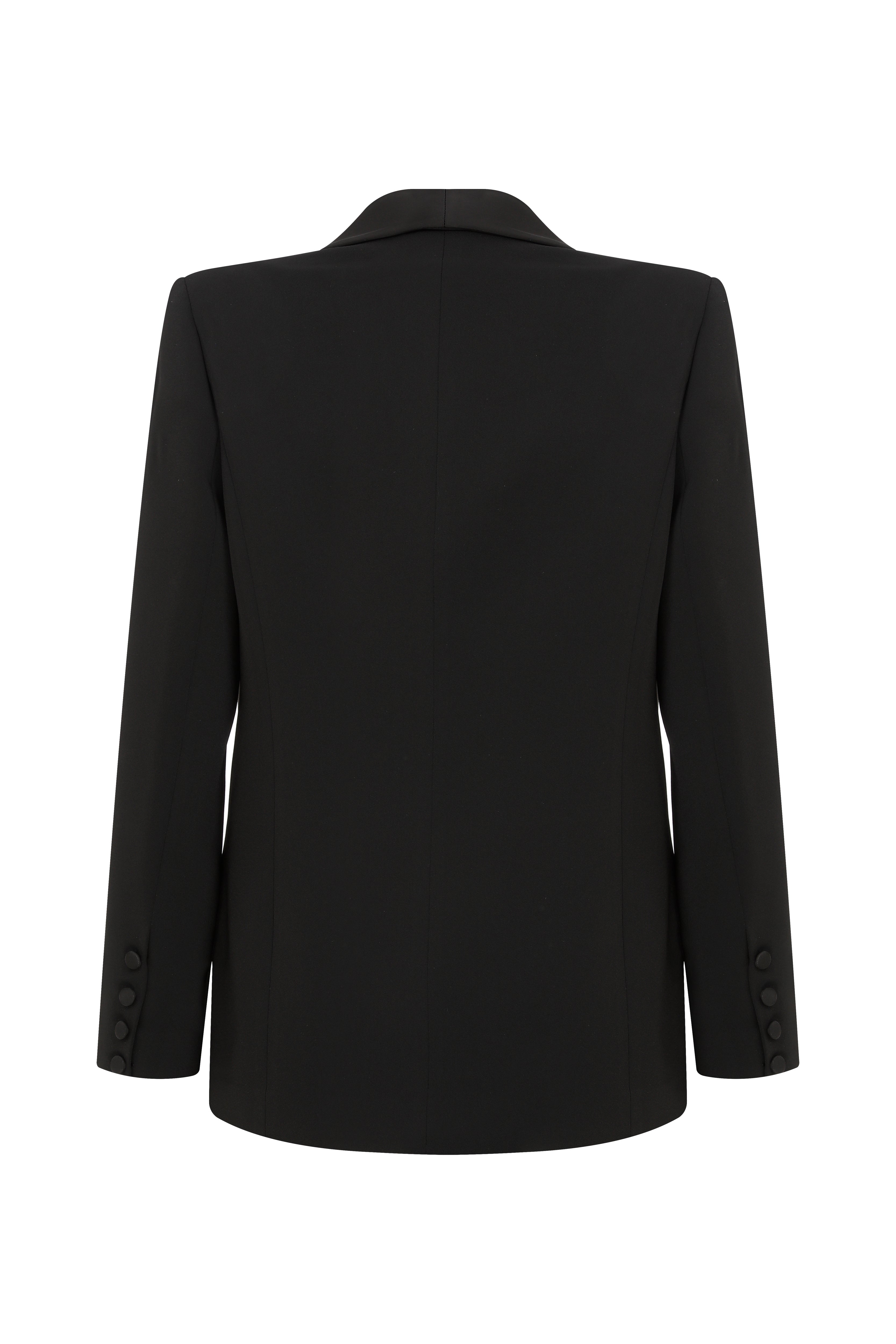Roccie-Marlena Satin Trimmed Crepe Blazer-Ceket-5-Milagron.com