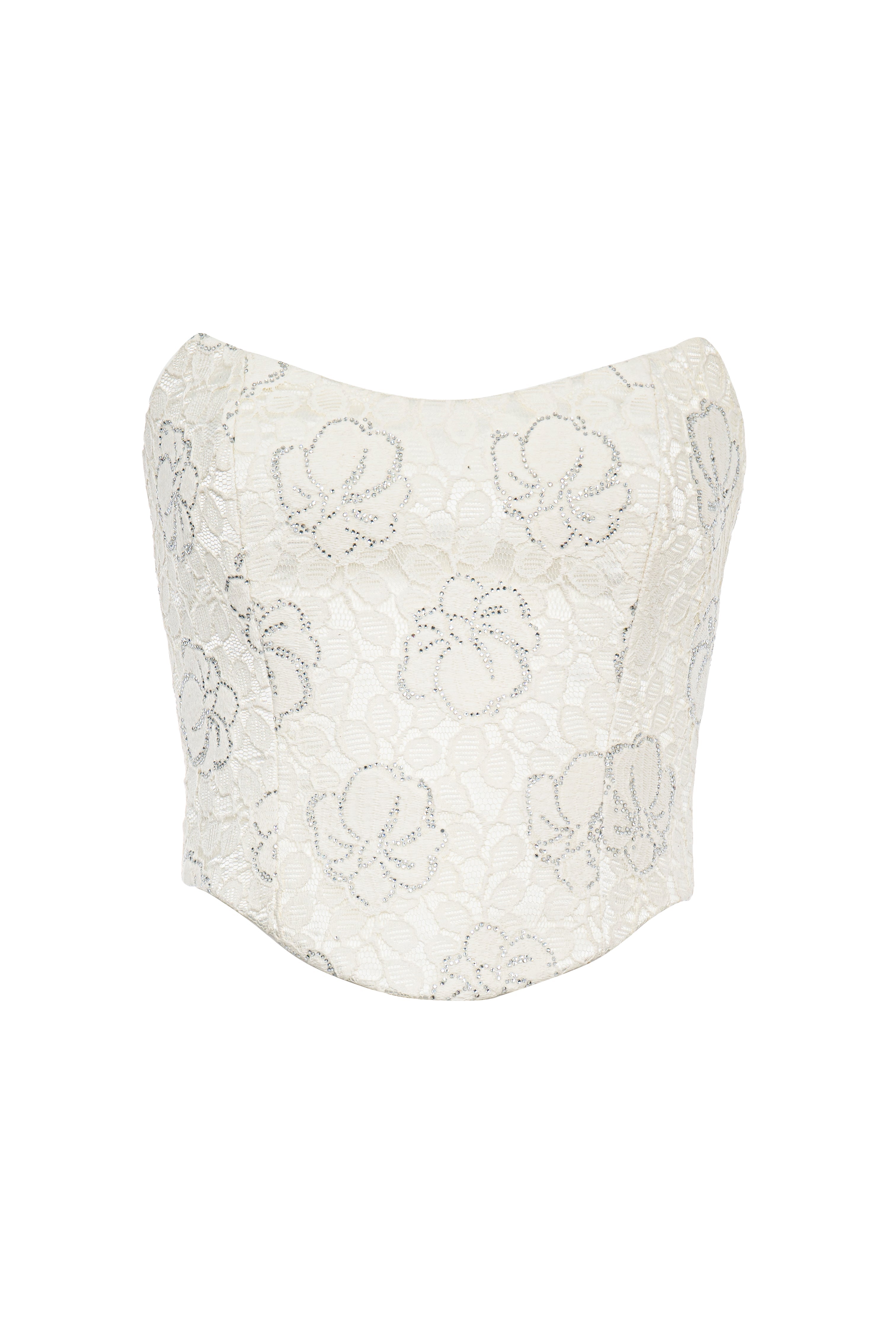 Roccie-Ophelia Crystal Embellished Strapless Lace Corset-Büstiyer-1-Milagron.com