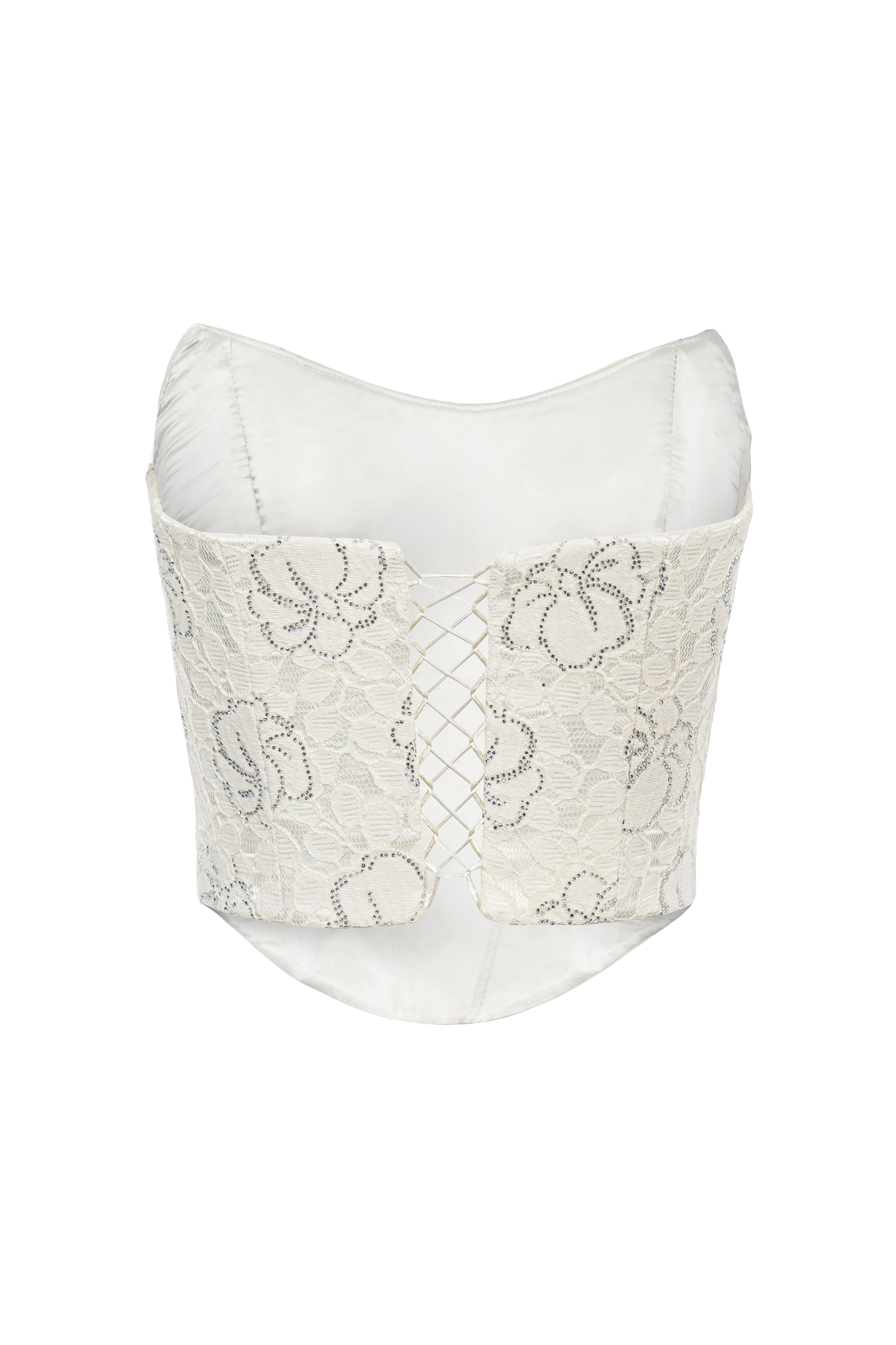 Roccie-Ophelia Crystal Embellished Strapless Lace Corset-Büstiyer-2-Milagron.com