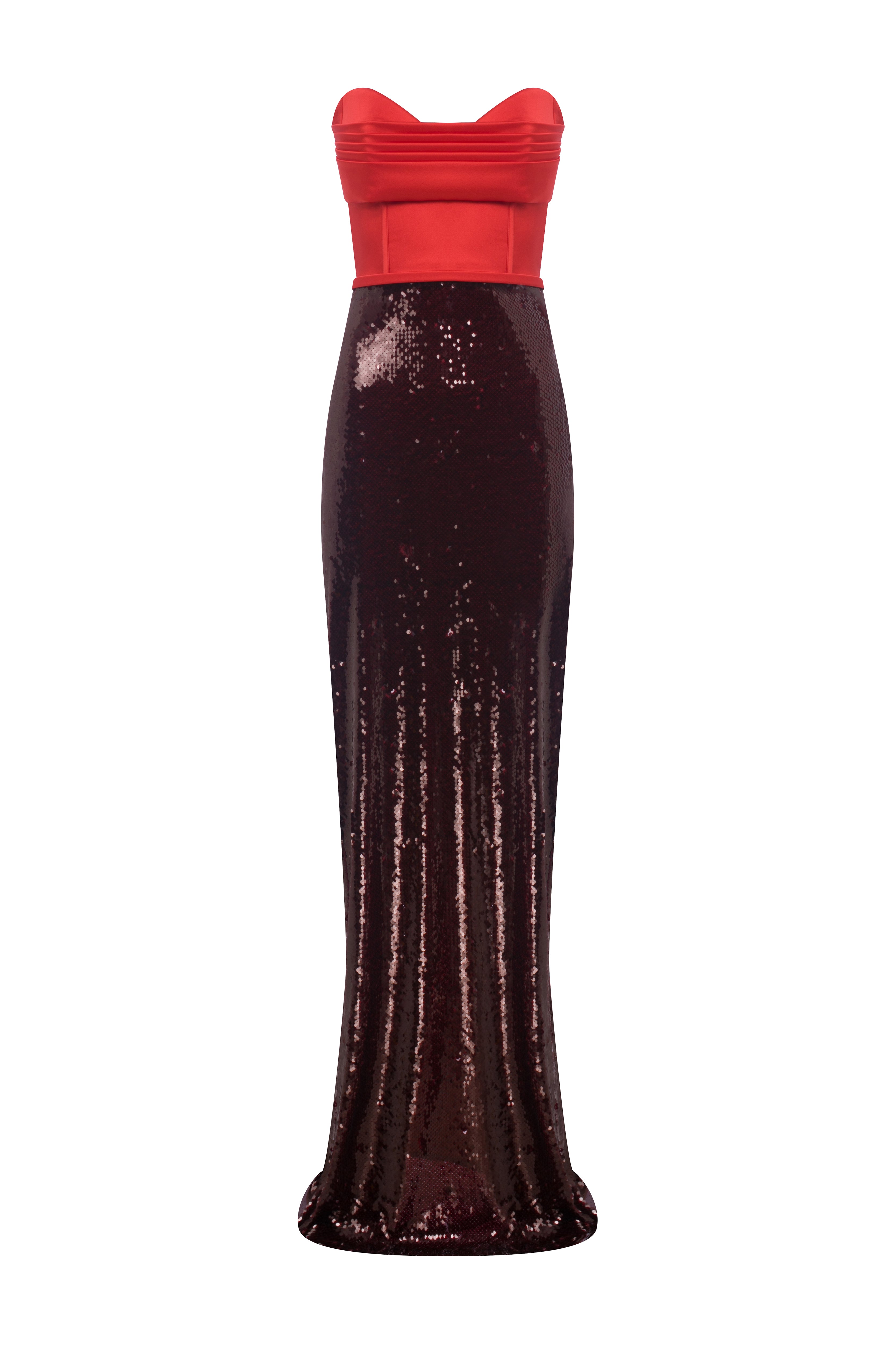 Roccie-Sadie Strapless Long Dress With Draped Satin And Sequin Mix-Elbise-1-Milagron.com