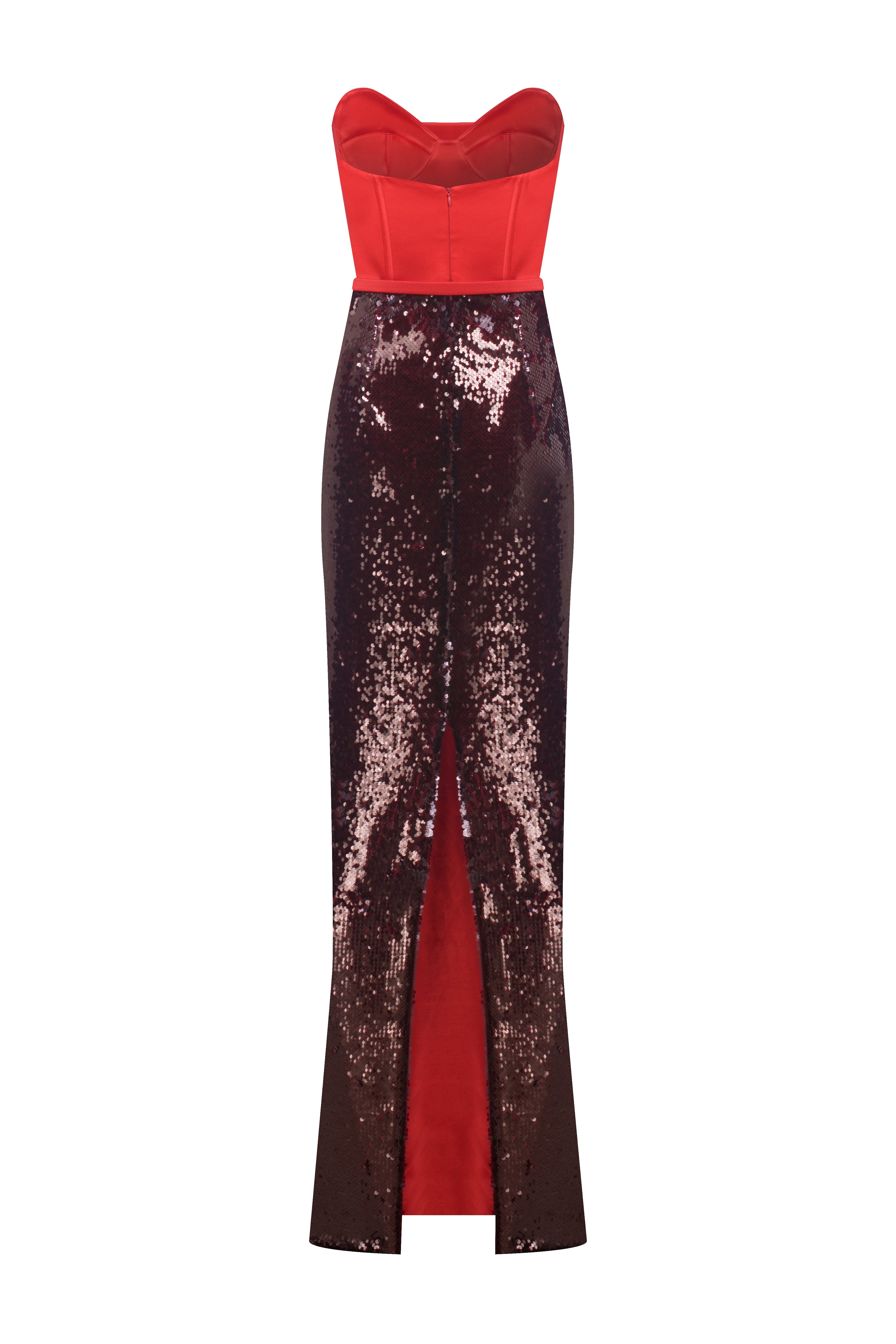 Roccie-Sadie Strapless Long Dress With Draped Satin And Sequin Mix-Elbise-6-Milagron.com