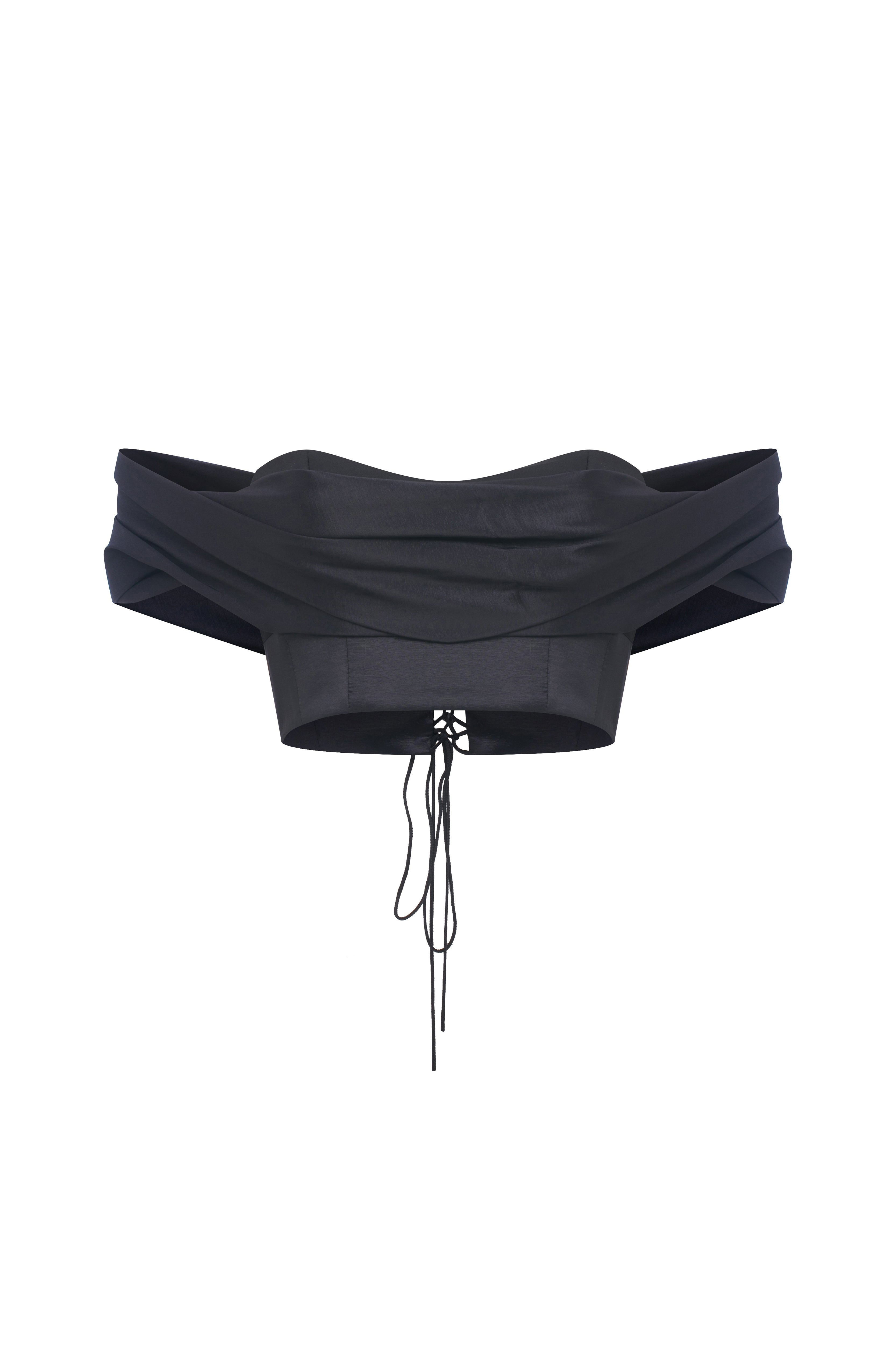 Roccie-Seraphina Off Shoulder Mini Top With Taffeta And Satin Mix-Top-2-Milagron.com