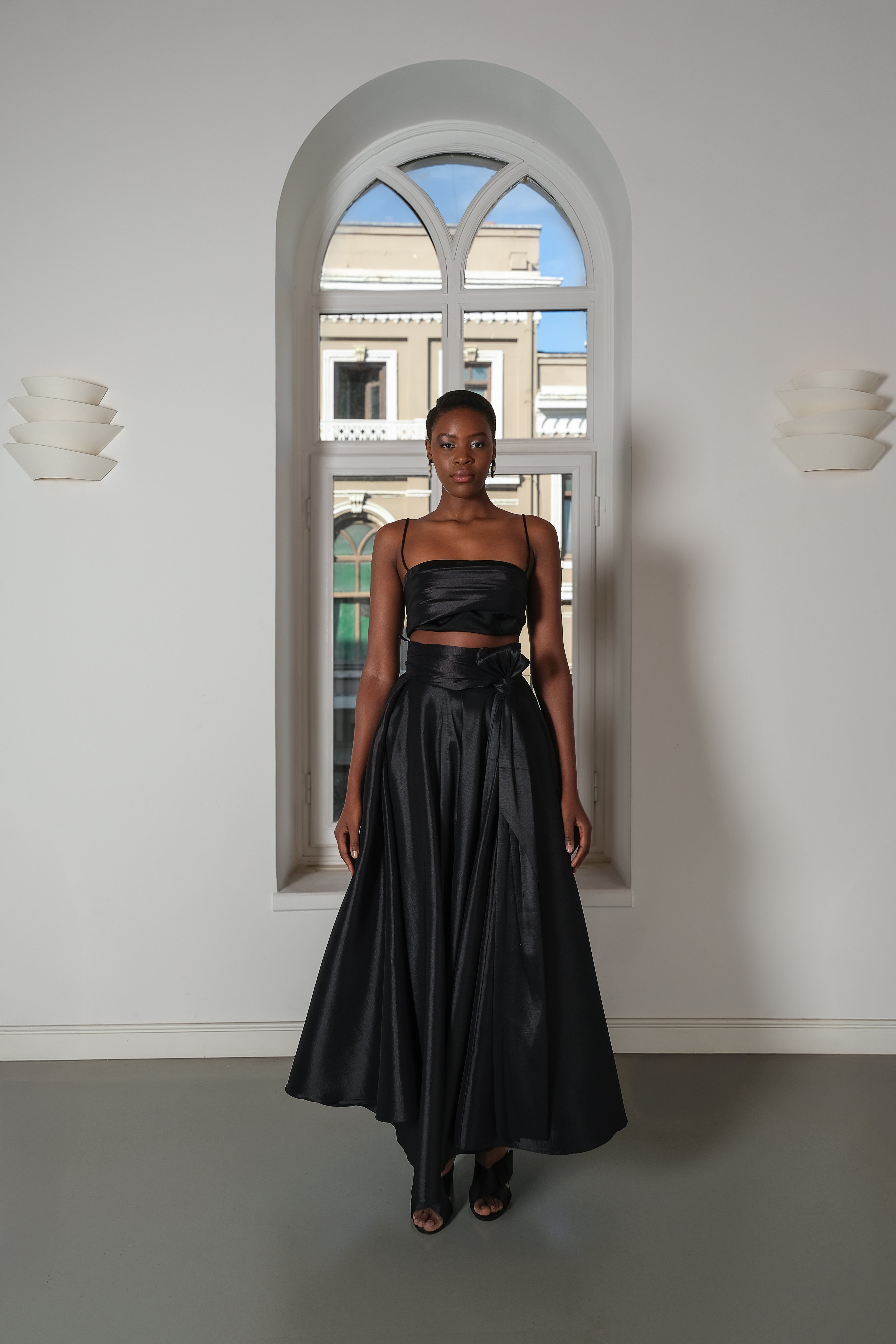 Roccie-Stella Strappy Mini Top With Taffeta And Satin Mix-Top-1-Milagron.com