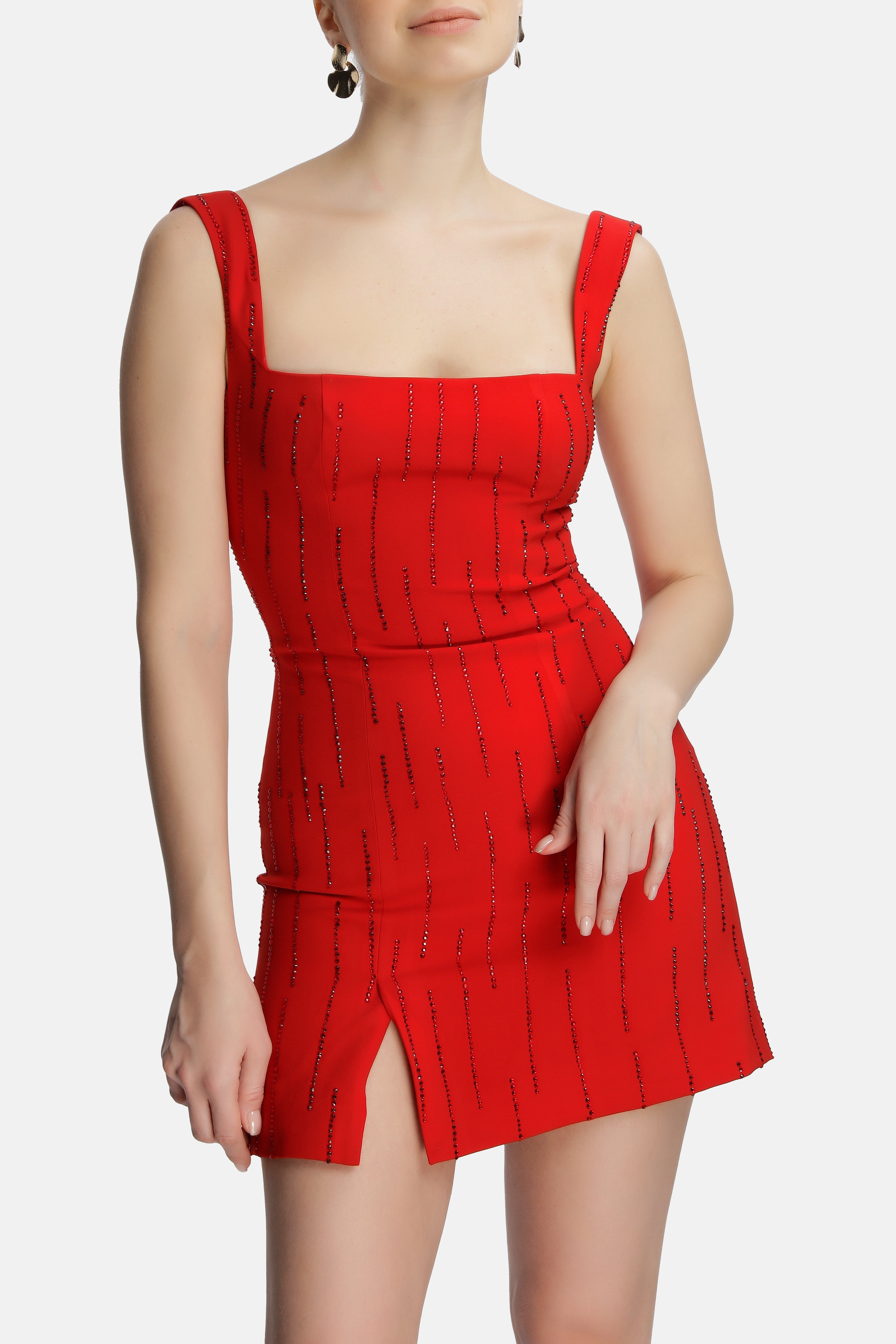 Roccie-Viola Crystal Embellished Mini Dress-Elbise-2-Milagron.com