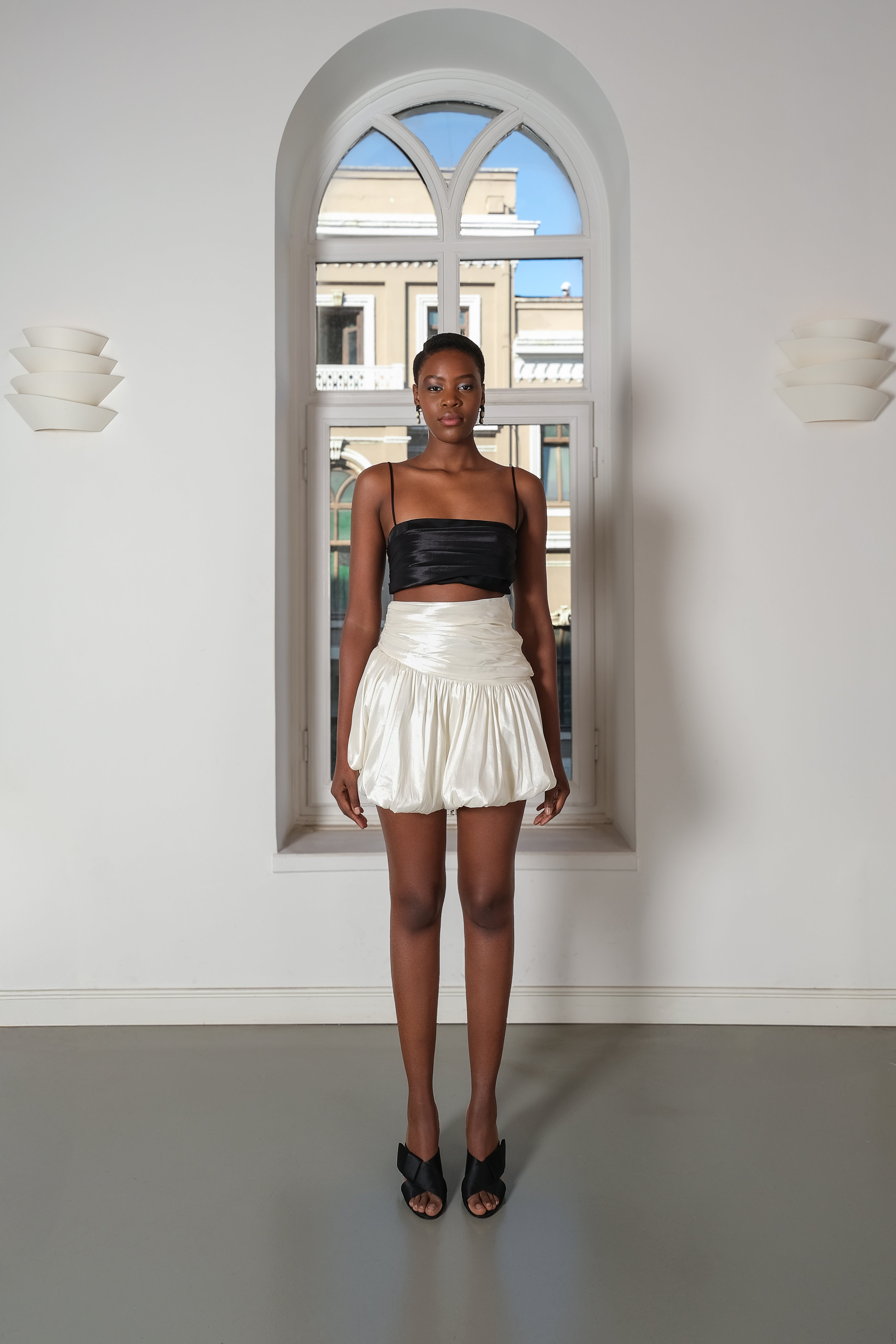 Roccie-Yasmin Draped Balloon Mini Skirt-Etek-2-Milagron.com
