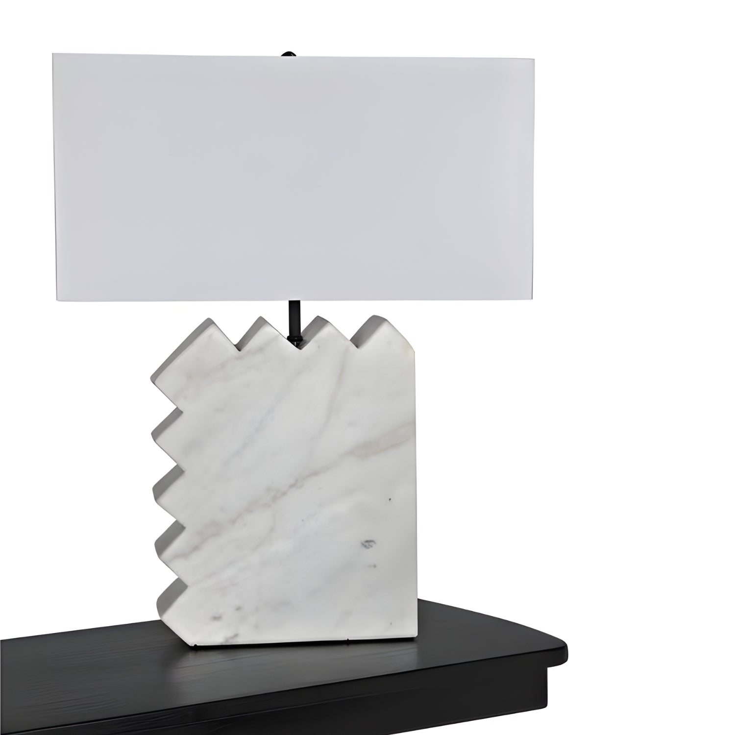 Anoir Modern Lüks Asimetrik Zikzak Oyuntulu Doğal Mermer Gövdeli Kumaş Şapkalı Masa Lambası (Lamp787Sh)