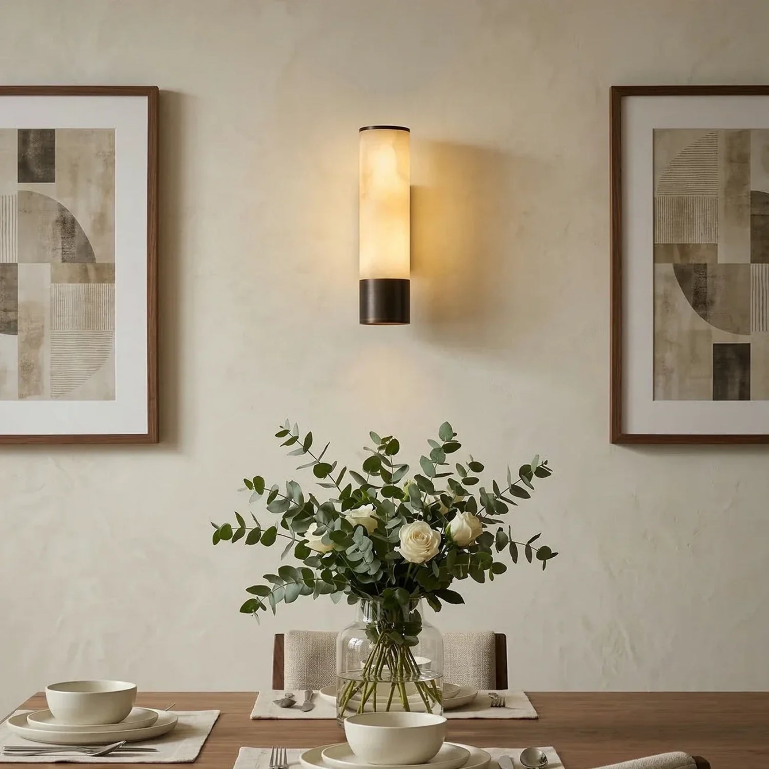 Elariox Modern Lüks Silindirik Doğal Alabaster Duvar Aplik (Ela-Cyl-Alb)
