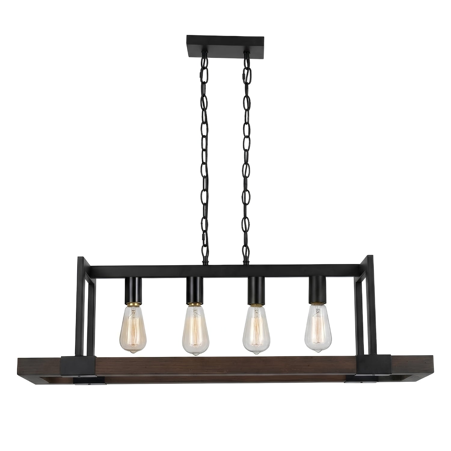 Lignum Doğal Ahşap Ve Siyah Metal Avize