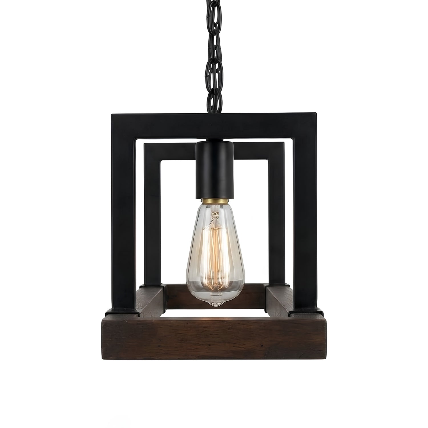 Lignum Doğal Ahşap Ve Siyah Metal Avize