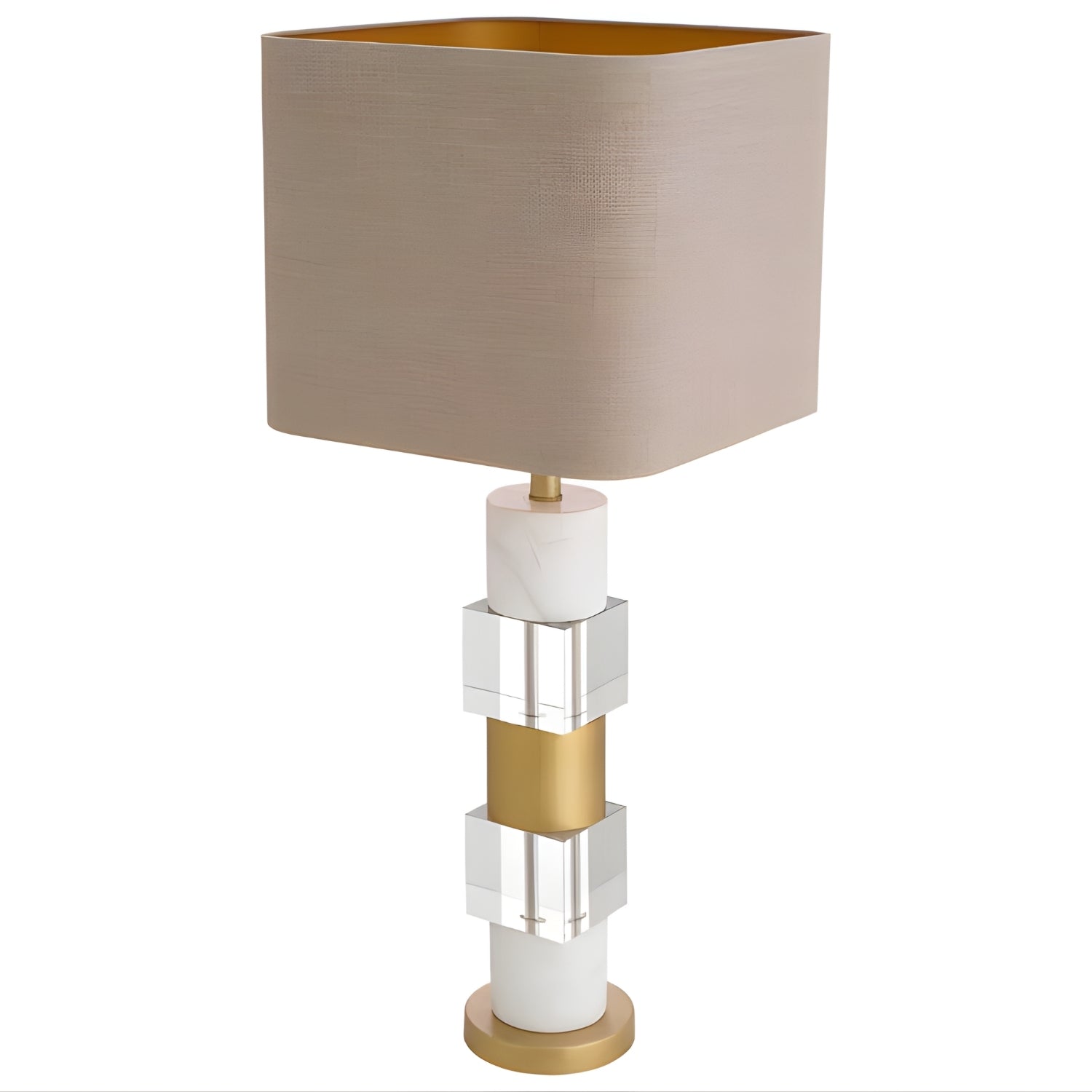 Marmor Lüks Modern Beyaz Mermer Ve Kristal Camlı Eskitme Altın Abajur 35 Cm Salon Yatak Odası Masa Lambası Mrm-51Ul