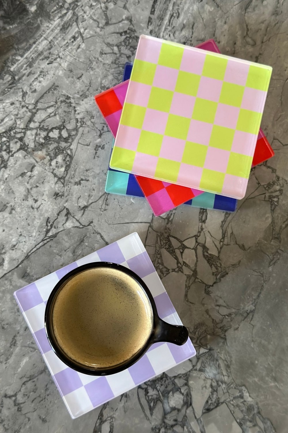 Rooms Design Studio-Retro Checkerboard Bardak Altlığı 4'lü Set-Bardak Altlığı-1-Milagron.com