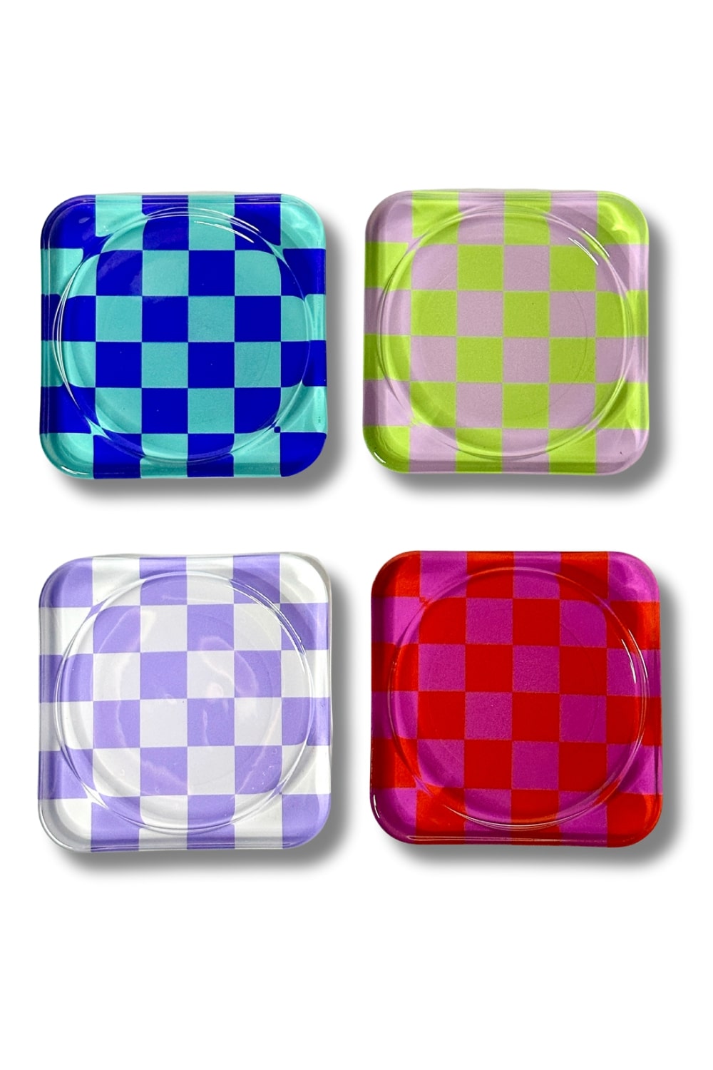 Rooms Design Studio-Retro Checkerboard Cam Bardak Altlığı 4'lü Set-Bardak Altlığı-1-Milagron.com