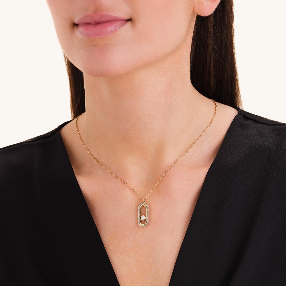 Rosefield Jnppg.J1293 Altın Renk Modern İNci Kristal Çelik Kolye