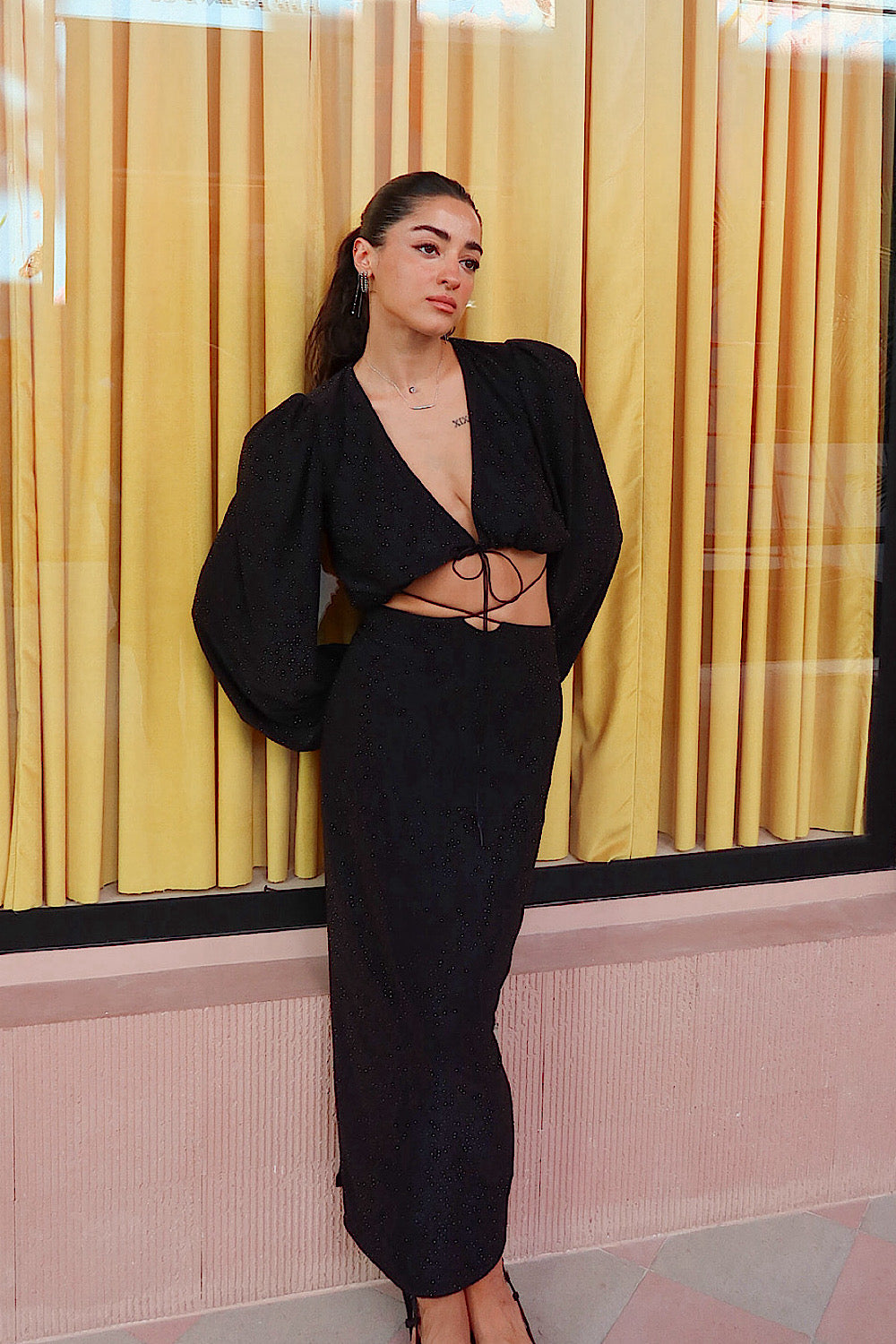 Kadın Siyah Midi Etek Ve Üst İkili Takım - 5