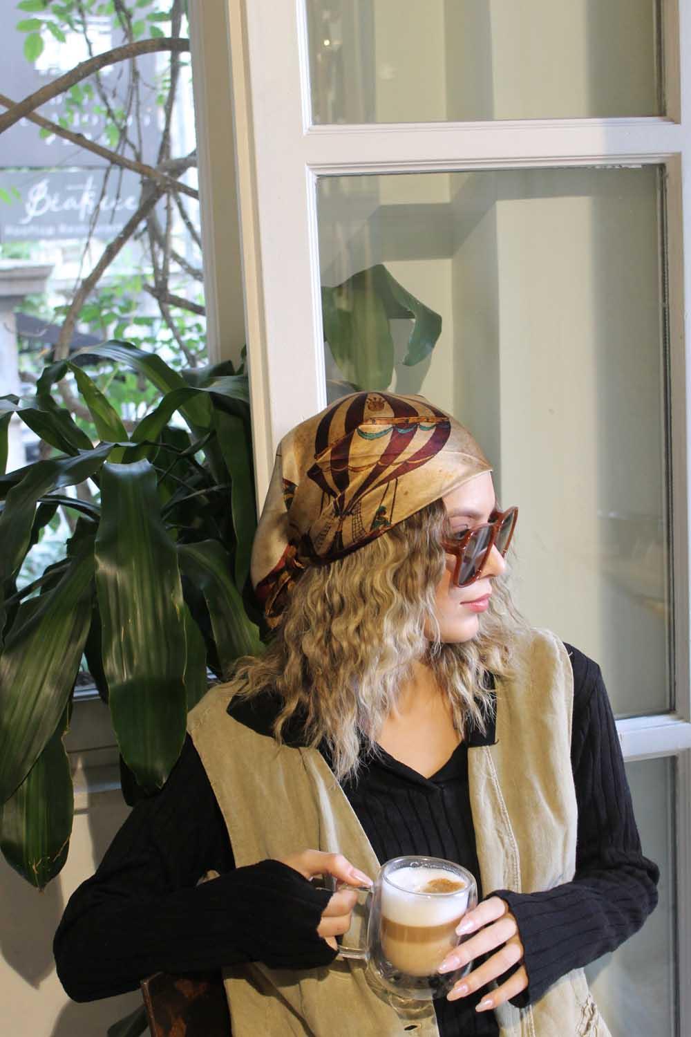 Ruksstore-Balloon İpek İllüstrasyon Eşarp Fular-Şal & Fular-2-Milagron.com