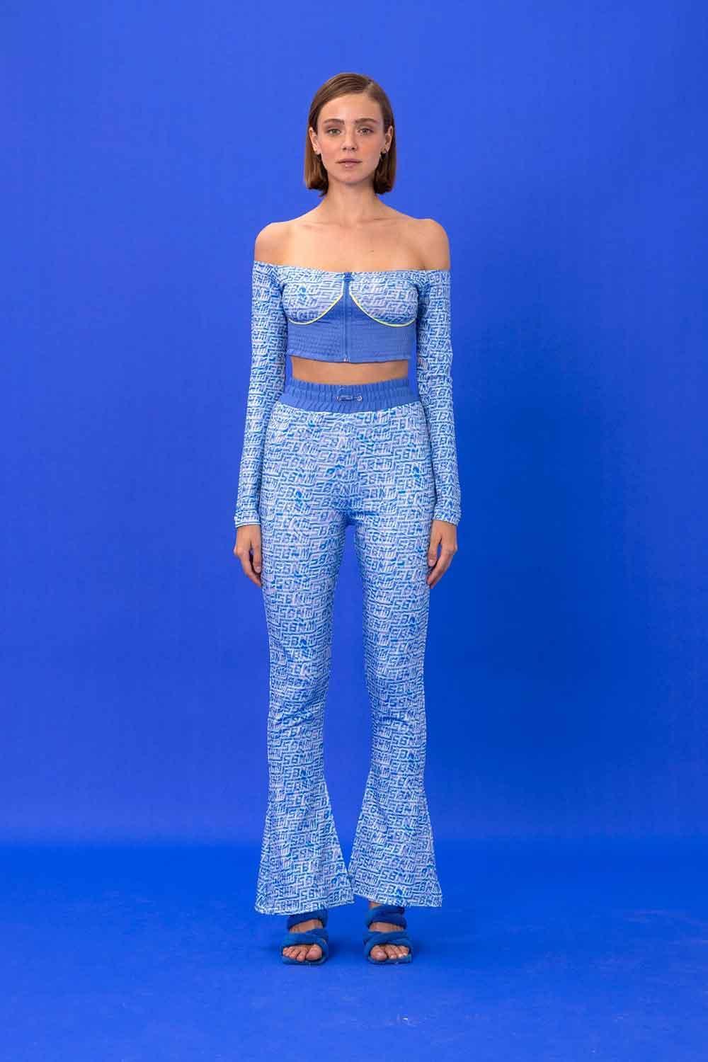 SBNM-Navy Logomania Biker Flare Pants-Pantolon-1-Milagron.com