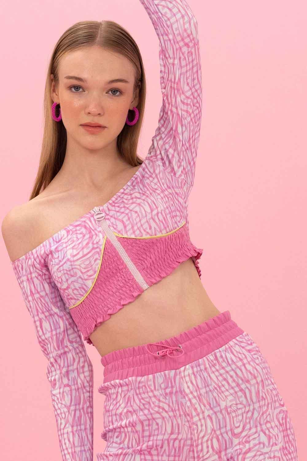 SBNM-Pink Logomania Crop Top-Top-2-Milagron.com