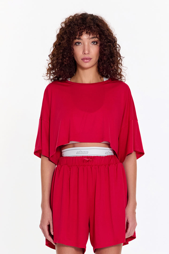 SBNM-Pull On Yoga Tee In Pink-T-Shirts-1-Milagron.com