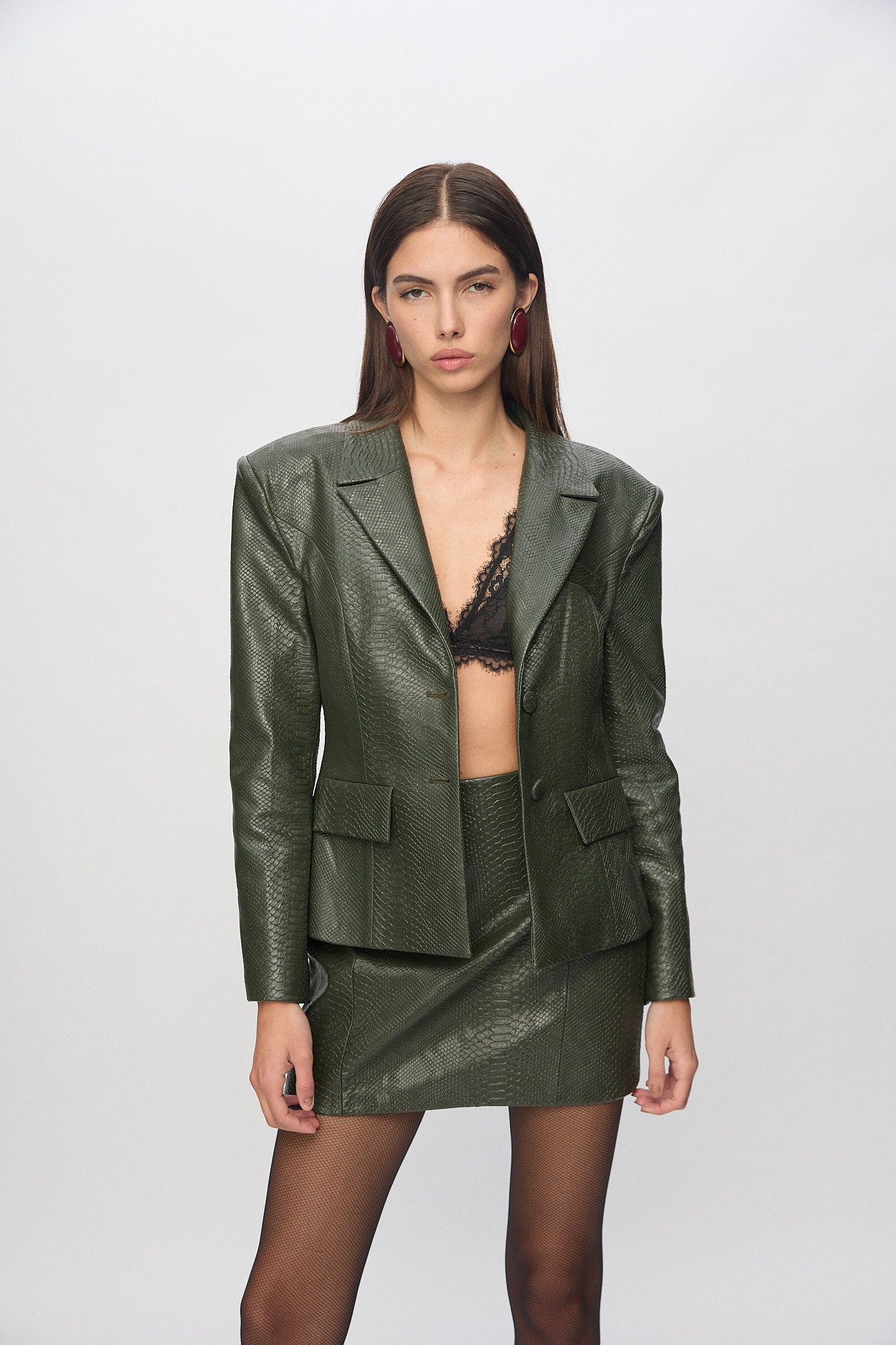 Broole Vegan Leather Blazer In Khaki
