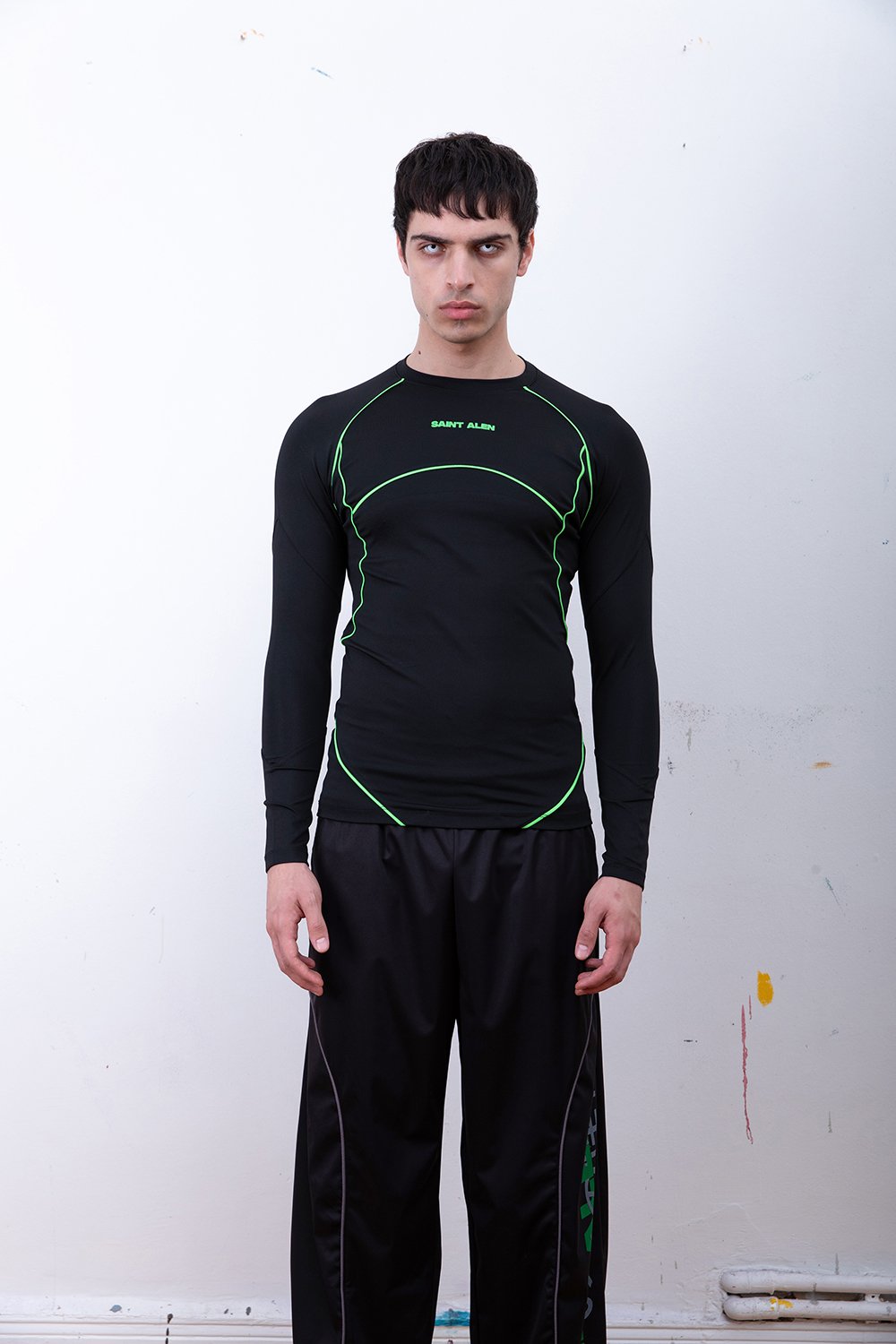 Saint Alen-Darkness Long Sleeve Fitness Top Green-T-Shirts-3-Milagron.com