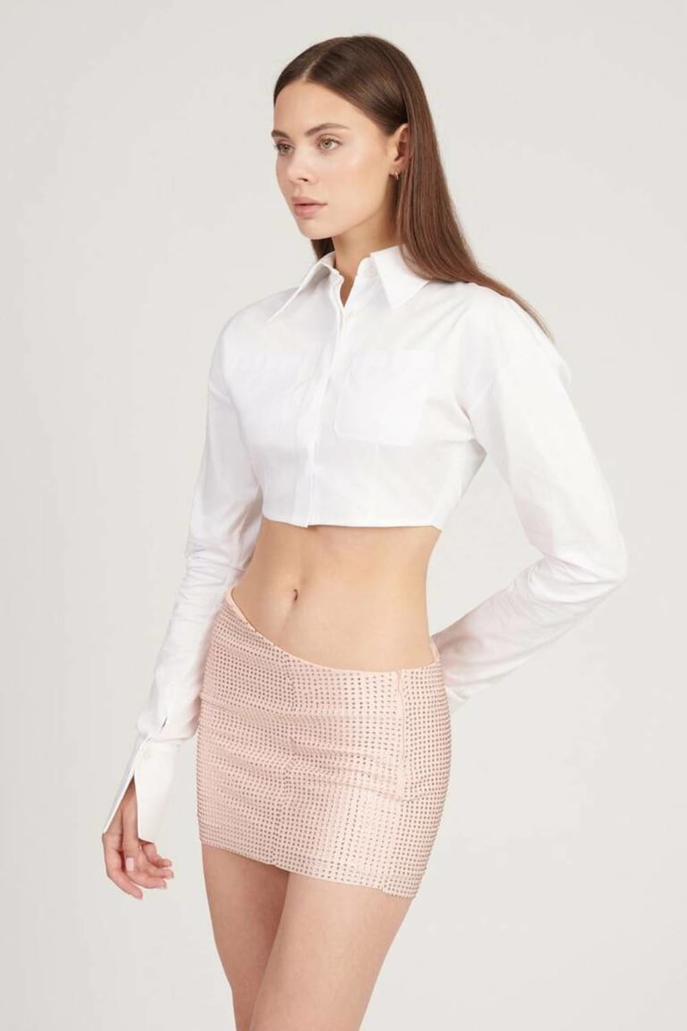 Saléa-Clear Shirt With Back Details Oversize Crop Shirts-Gömlek-1-Milagron.com