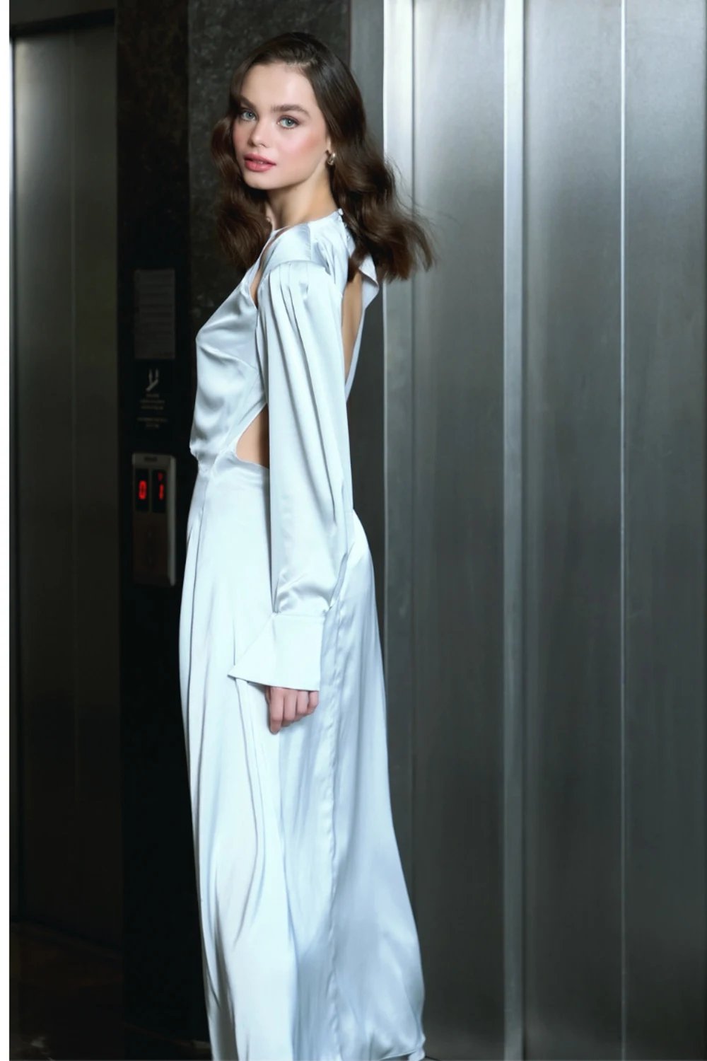 Saléa-Elisé Satin Maxi İn Soft Green-Elbise-2-Milagron.com